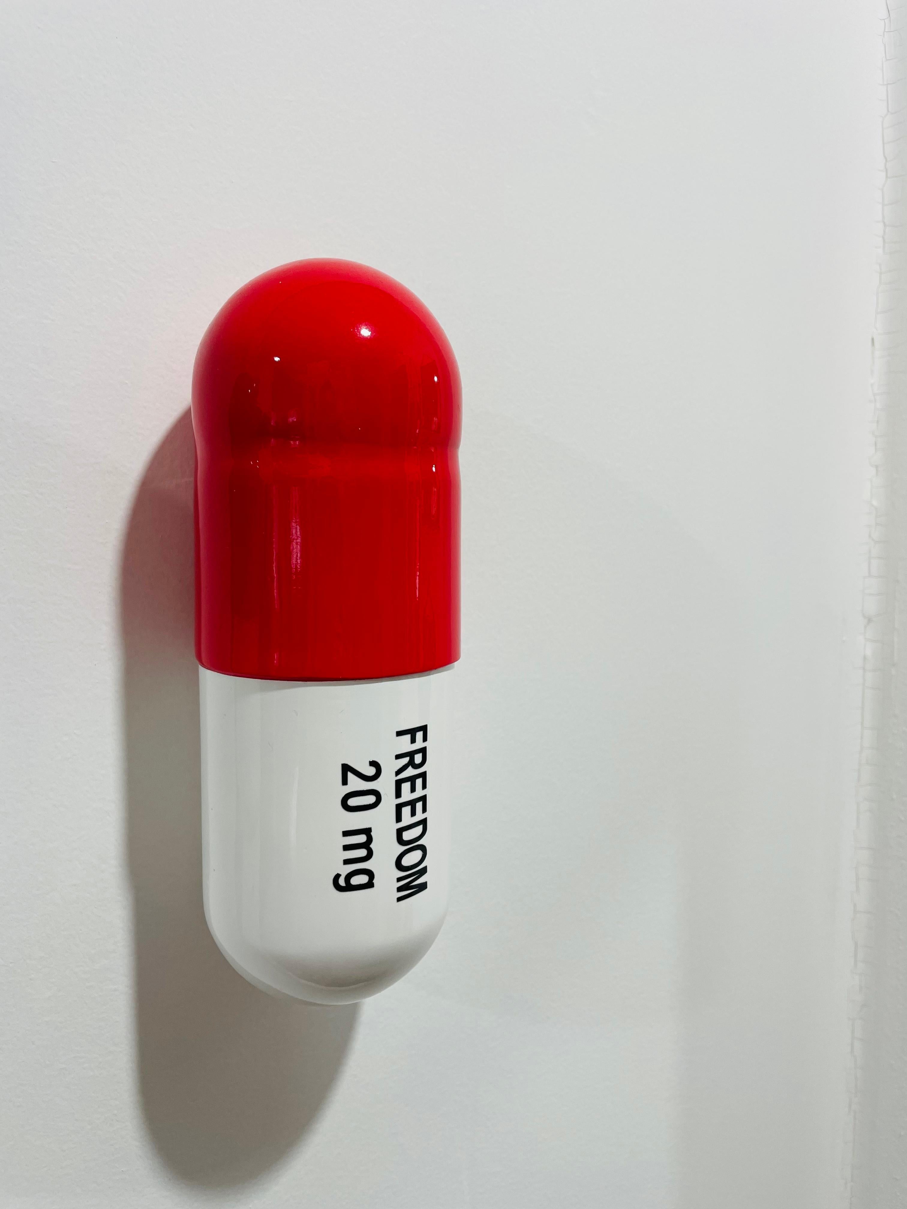 20 MG Freedom pill (white and red) - figurative sculpture - Sculpture by Tal Nehoray