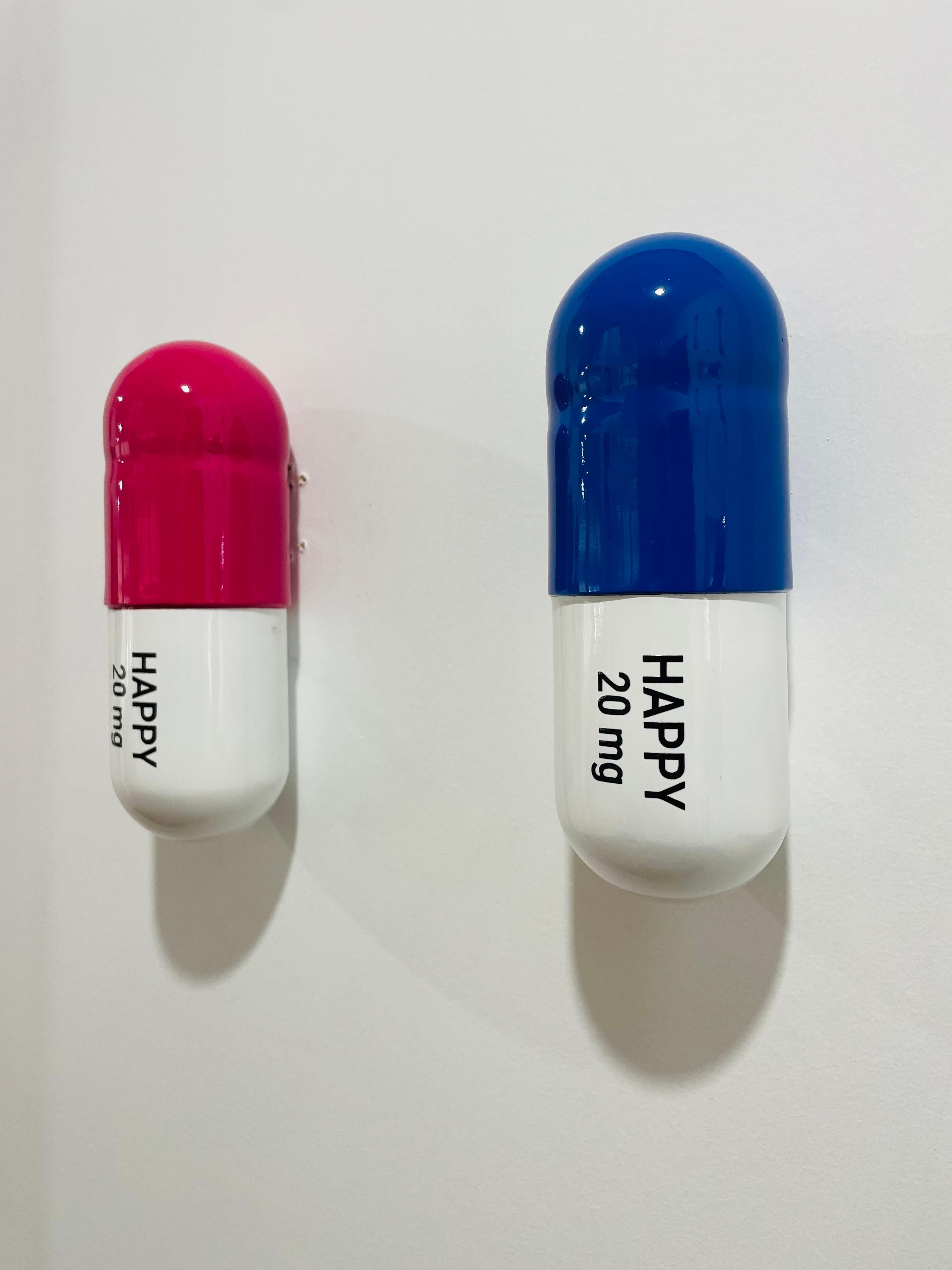 20 MG Píldoras Happy (rosa magenta, azul y blanco) -  escultura pop - Sculpture de Tal Nehoray