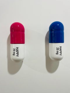 20 MG Happy pills (Magenta pink, blue and white) -  pop sculpture