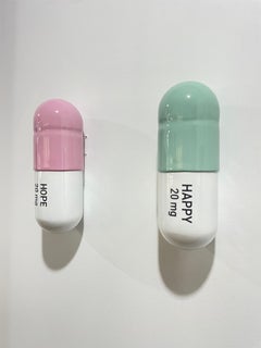 20 MG Hope Happy pill Combo (light pink, mint green) - figurative sculpture