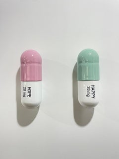pink pill 20 20 MG Hope Happy pill Combo (light pink, mint green) - figurative sculpture