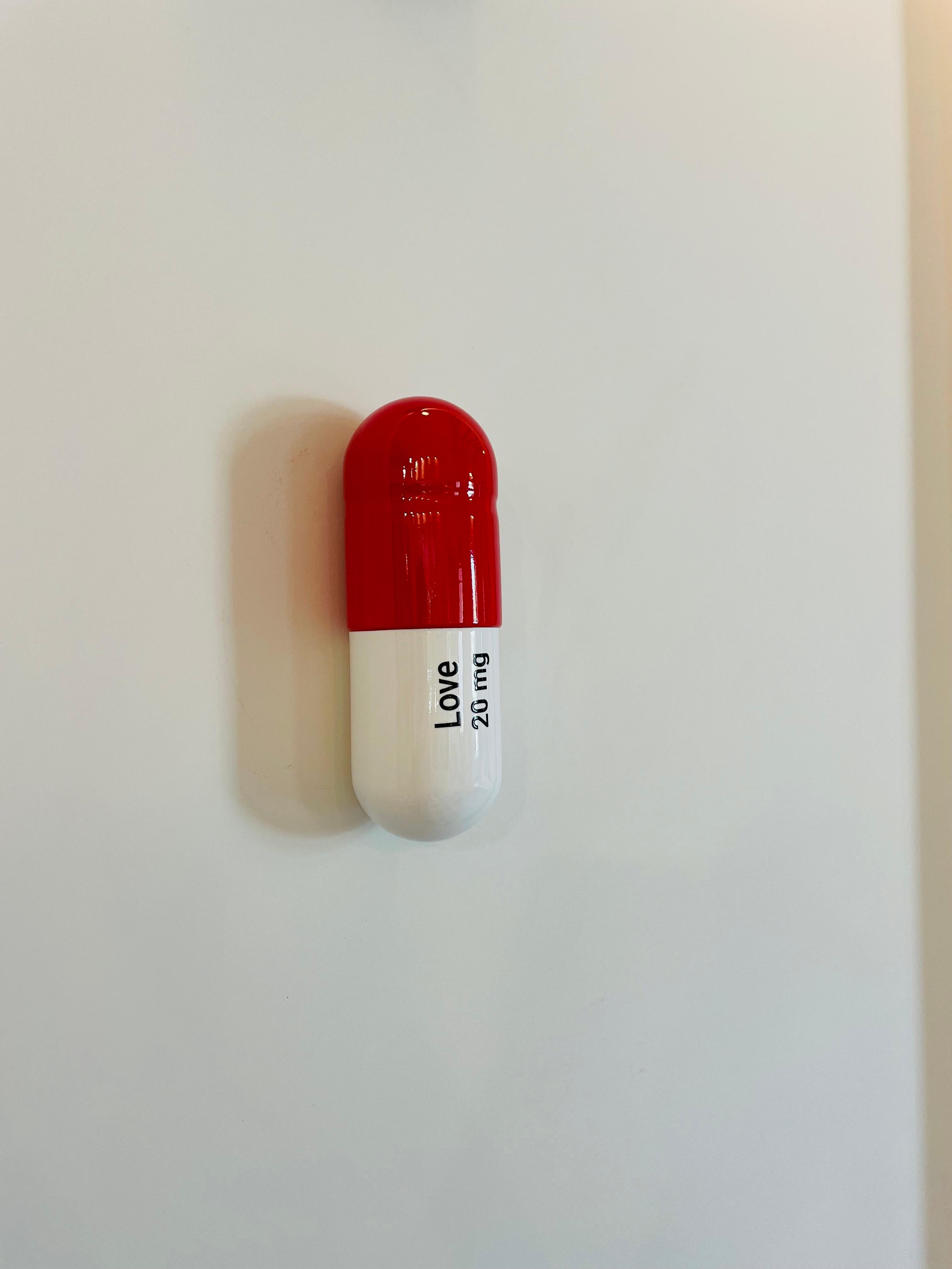20 mg Love pill (Red and white) - figurative pop sculpture - Pop Art Sculpture by Tal Nehoray