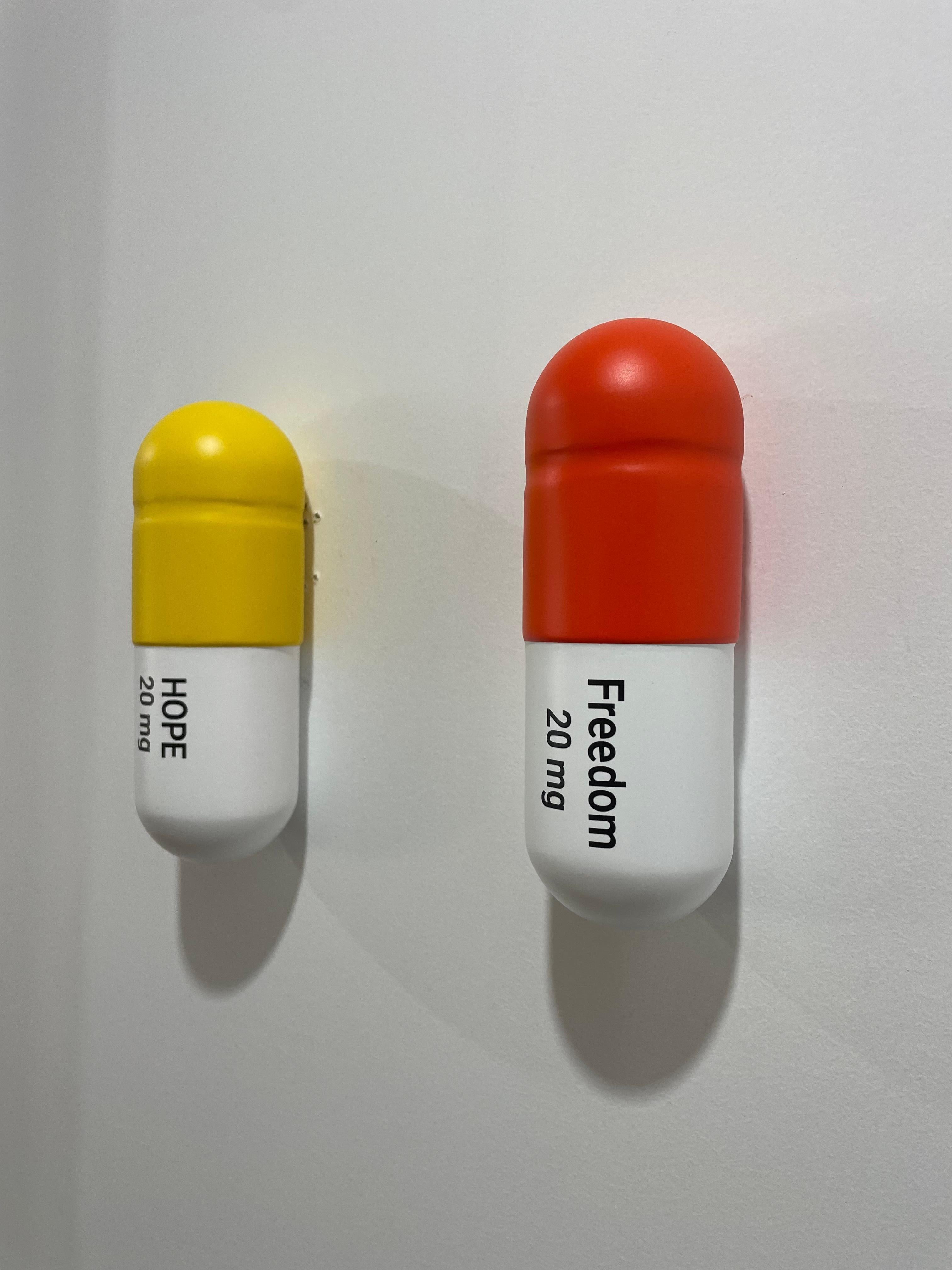 20 ML Libertad Esperanza Pastilla mate Combo (Amarillo, naranja) - escultura figurativa - Sculpture de Tal Nehoray