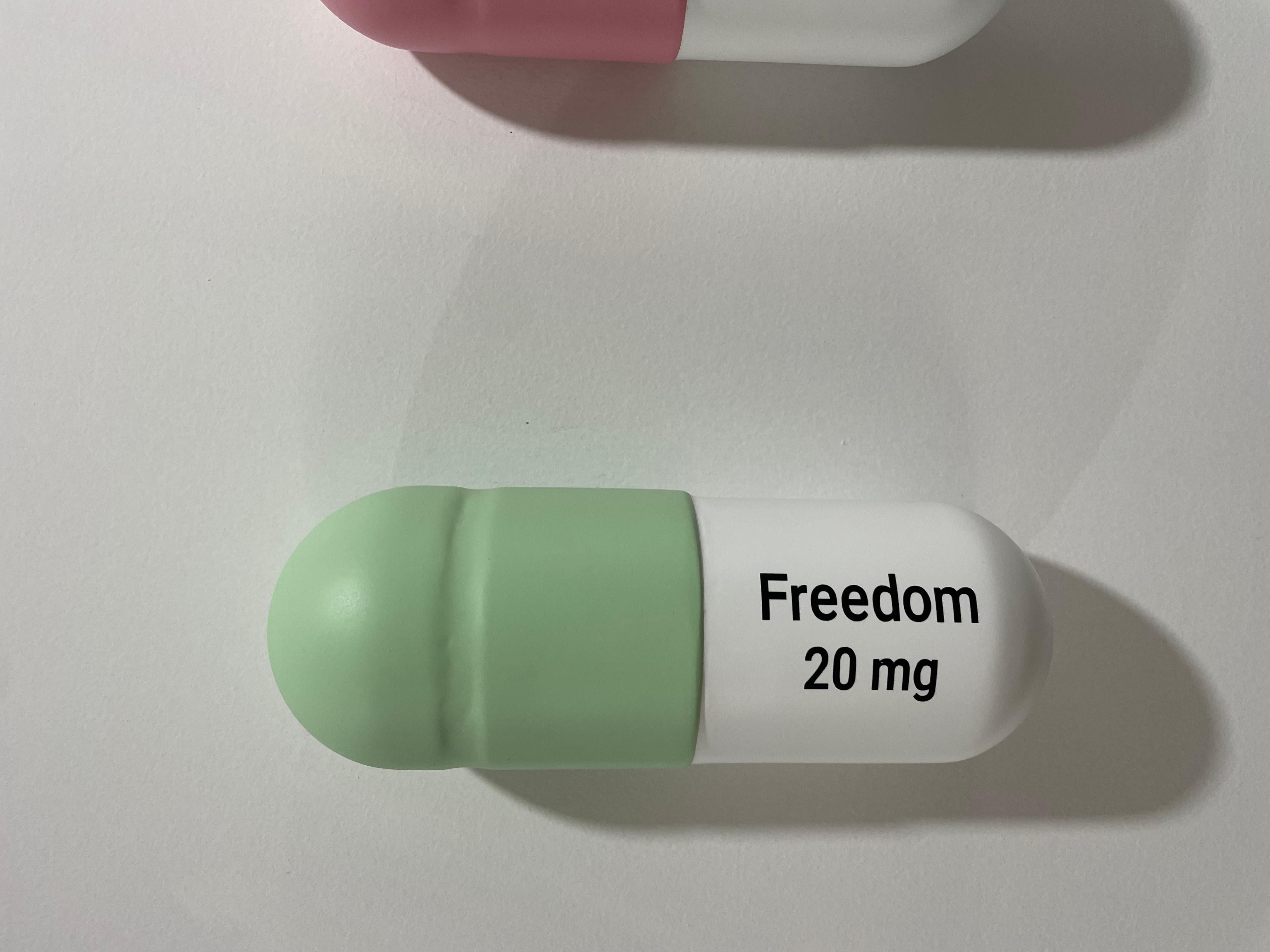 20 ML Freedom Matte pill Combo (Pink, Mint green) - figurative sculpture For Sale 5