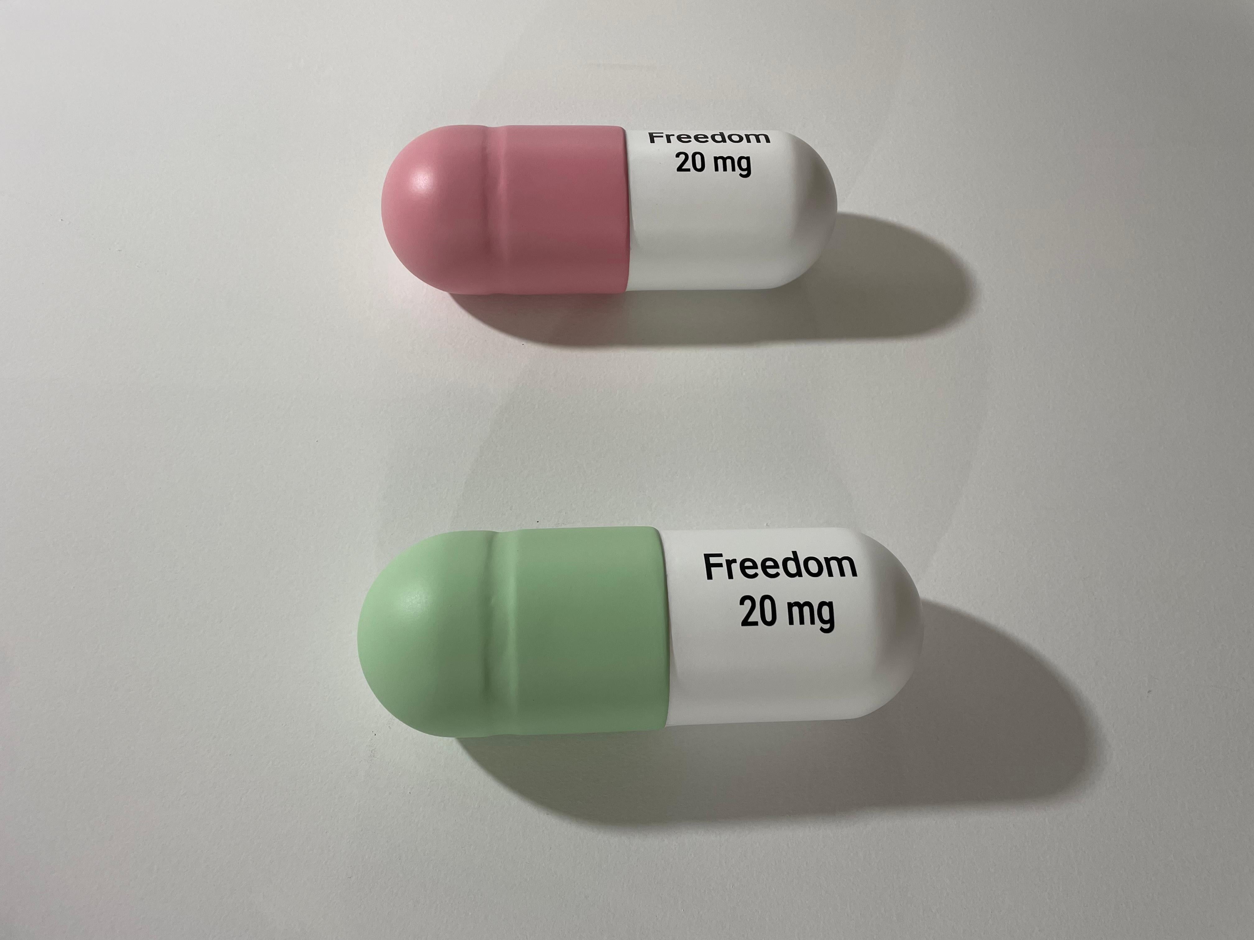 20 ML Freedom Matte pill Combo (Pink, Mint green) - figurative sculpture For Sale 6