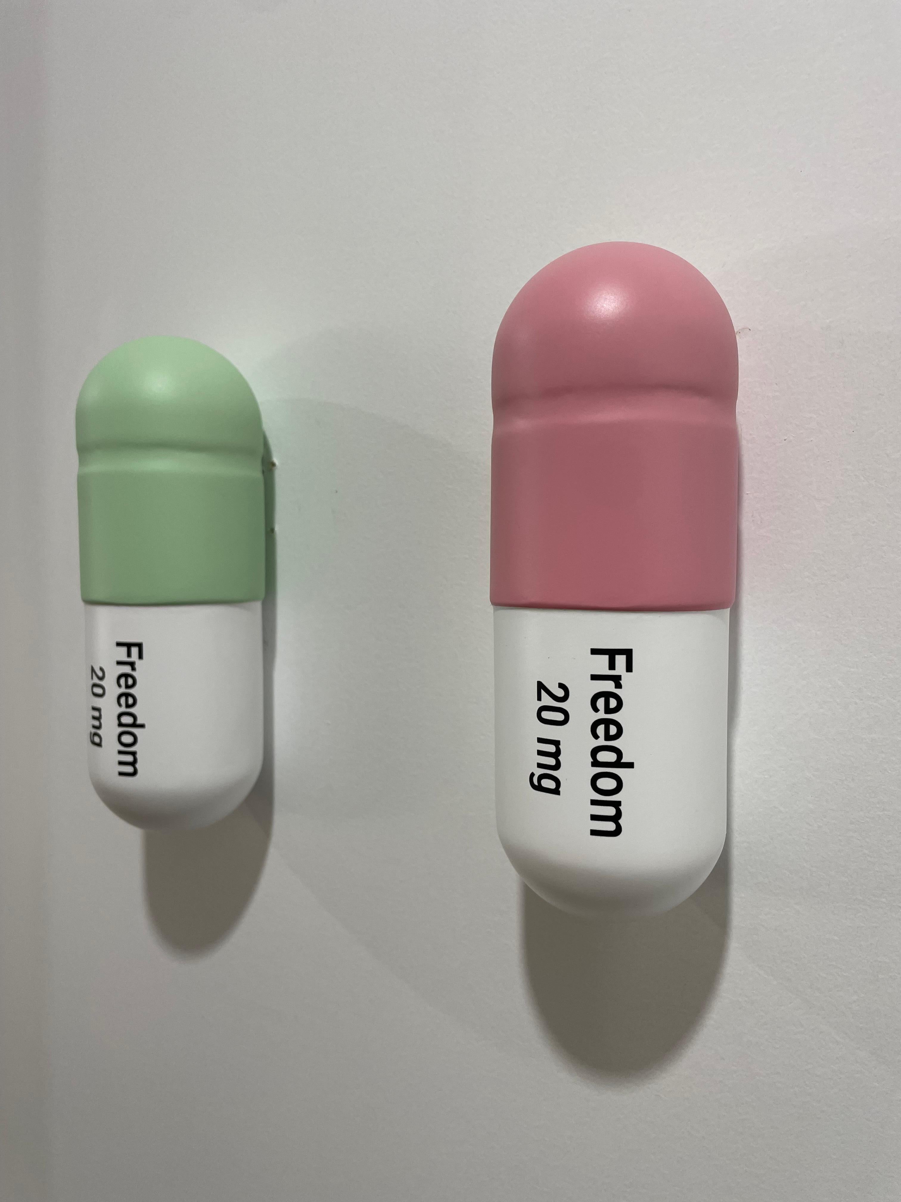20 ML Freedom Matte pill Combo (Pink, Mint green) - figurative sculpture - Pop Art Sculpture by Tal Nehoray