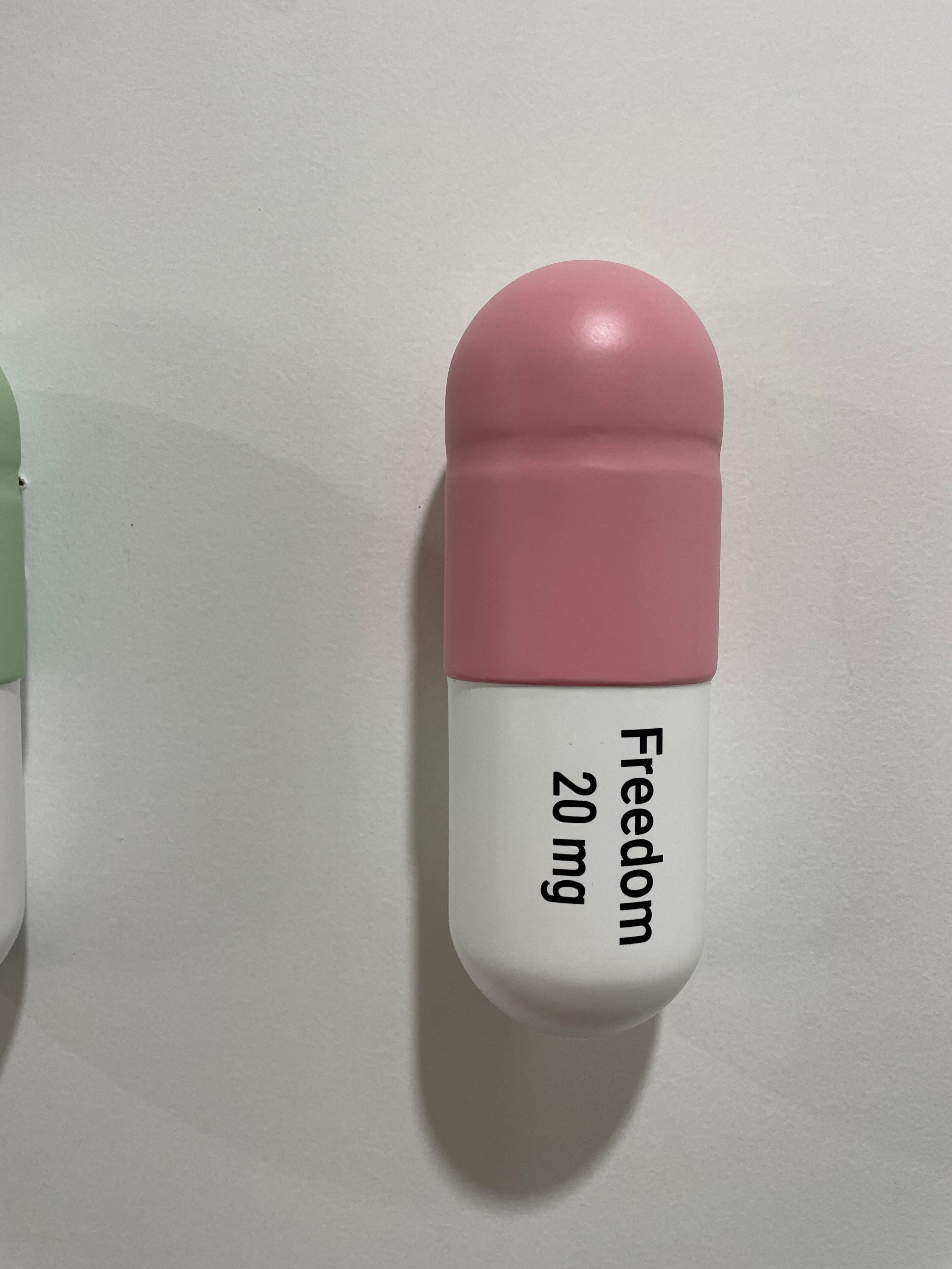 20 ML Freedom Matte pill Combo (Pink, Mint green) - figurative sculpture - Gray Figurative Sculpture by Tal Nehoray