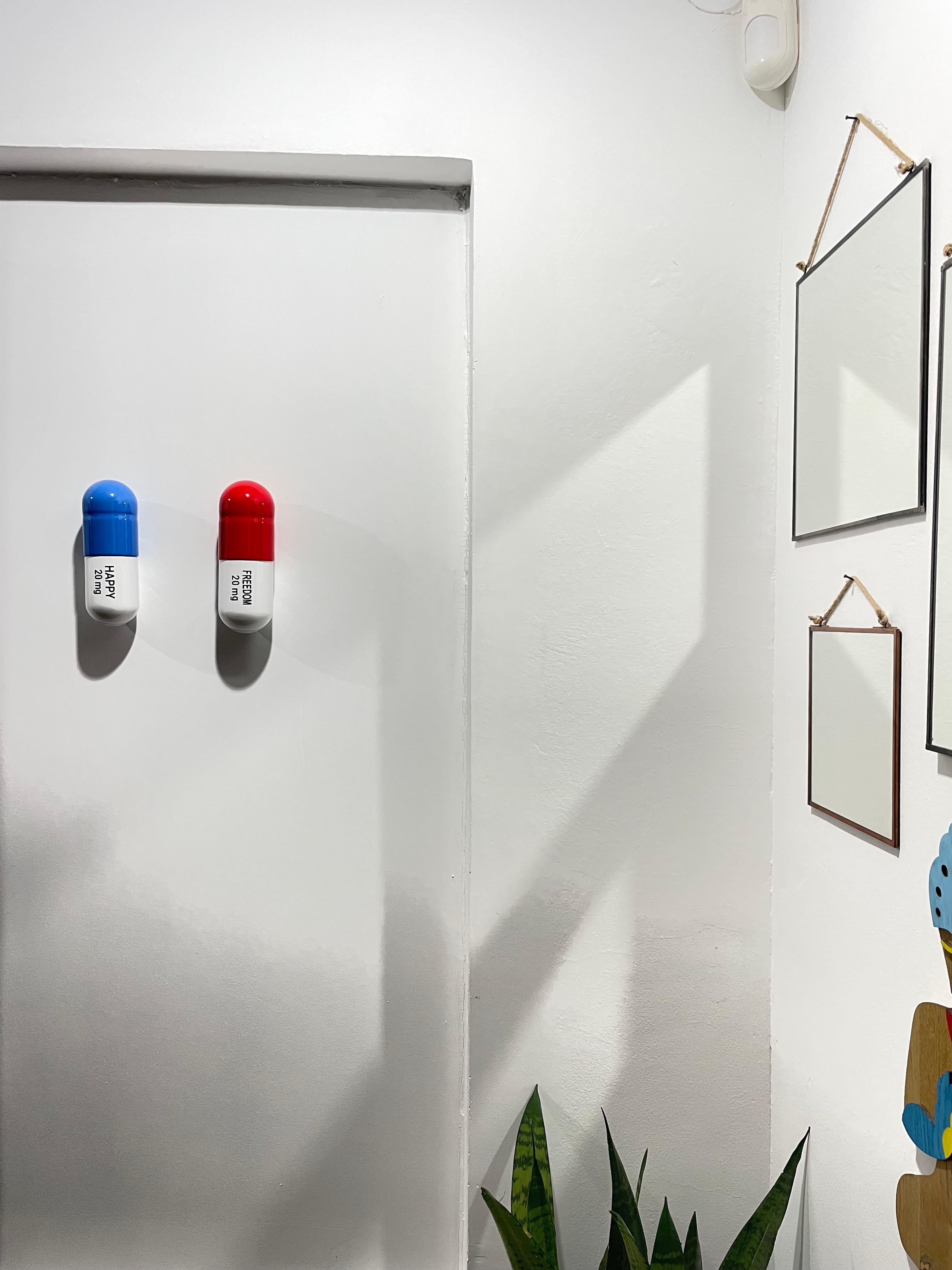 20 ML Happy freedom pill Combo (red, blue, white) - figurative sculpture - Gray Still-Life Sculpture by Tal Nehoray