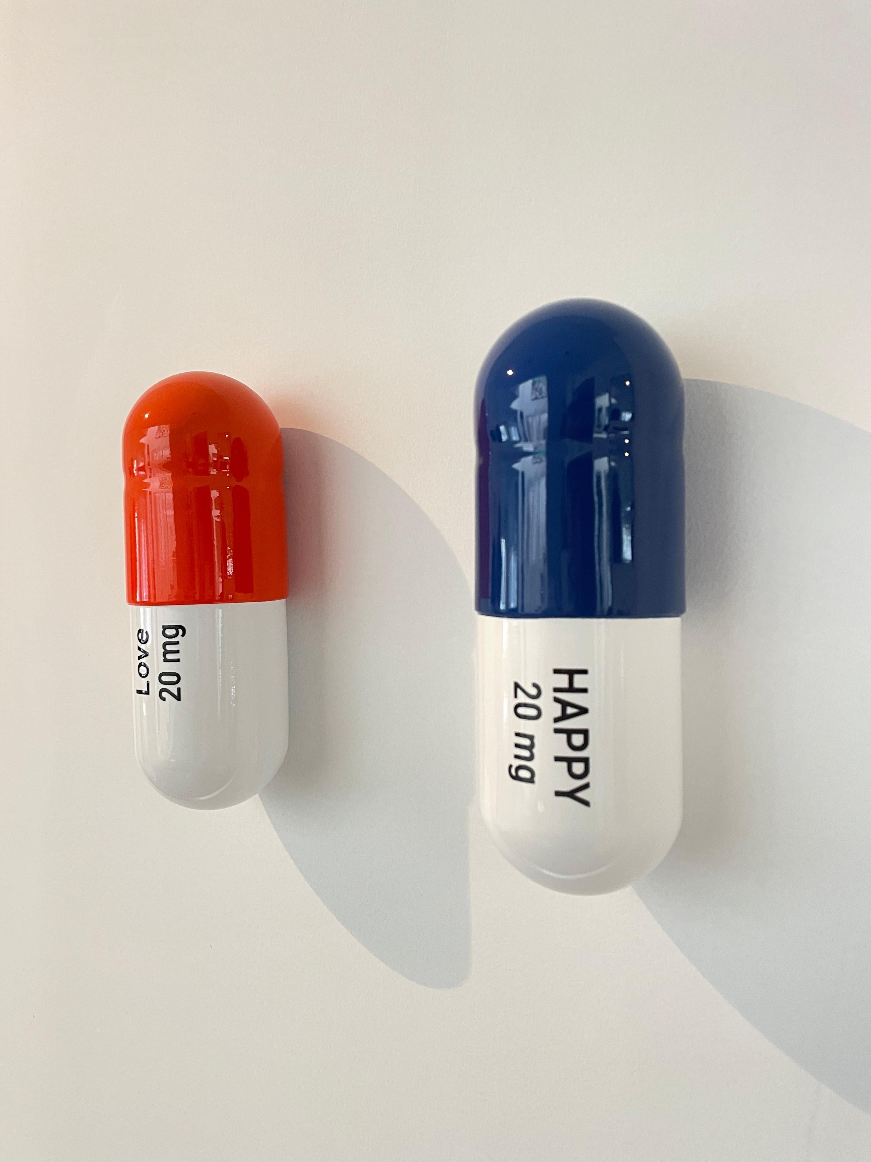 20 ML Happy Love pill Combo (navy blue orange white) - figurative sculpture - Sculpture by Tal Nehoray