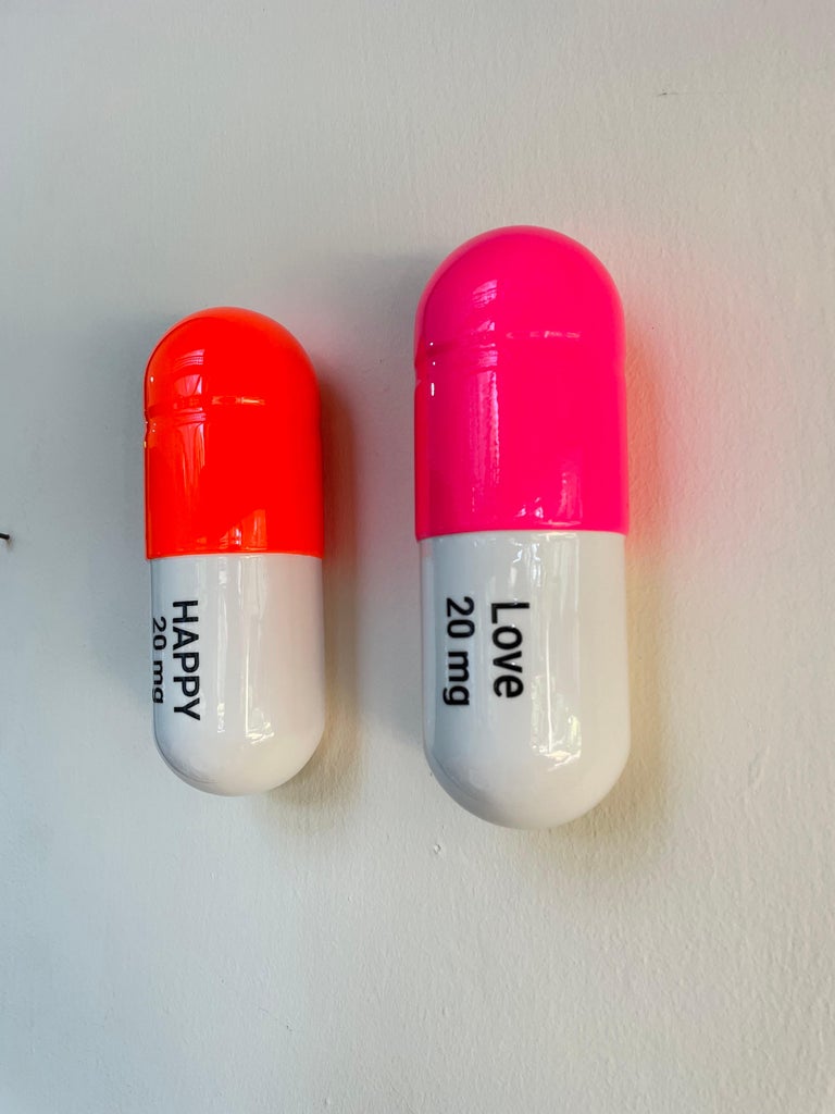 20 ML Happy Love pill Combo (pink orange white) - figurative sculpture - Gray Still-Life Sculpture by Tal Nehoray