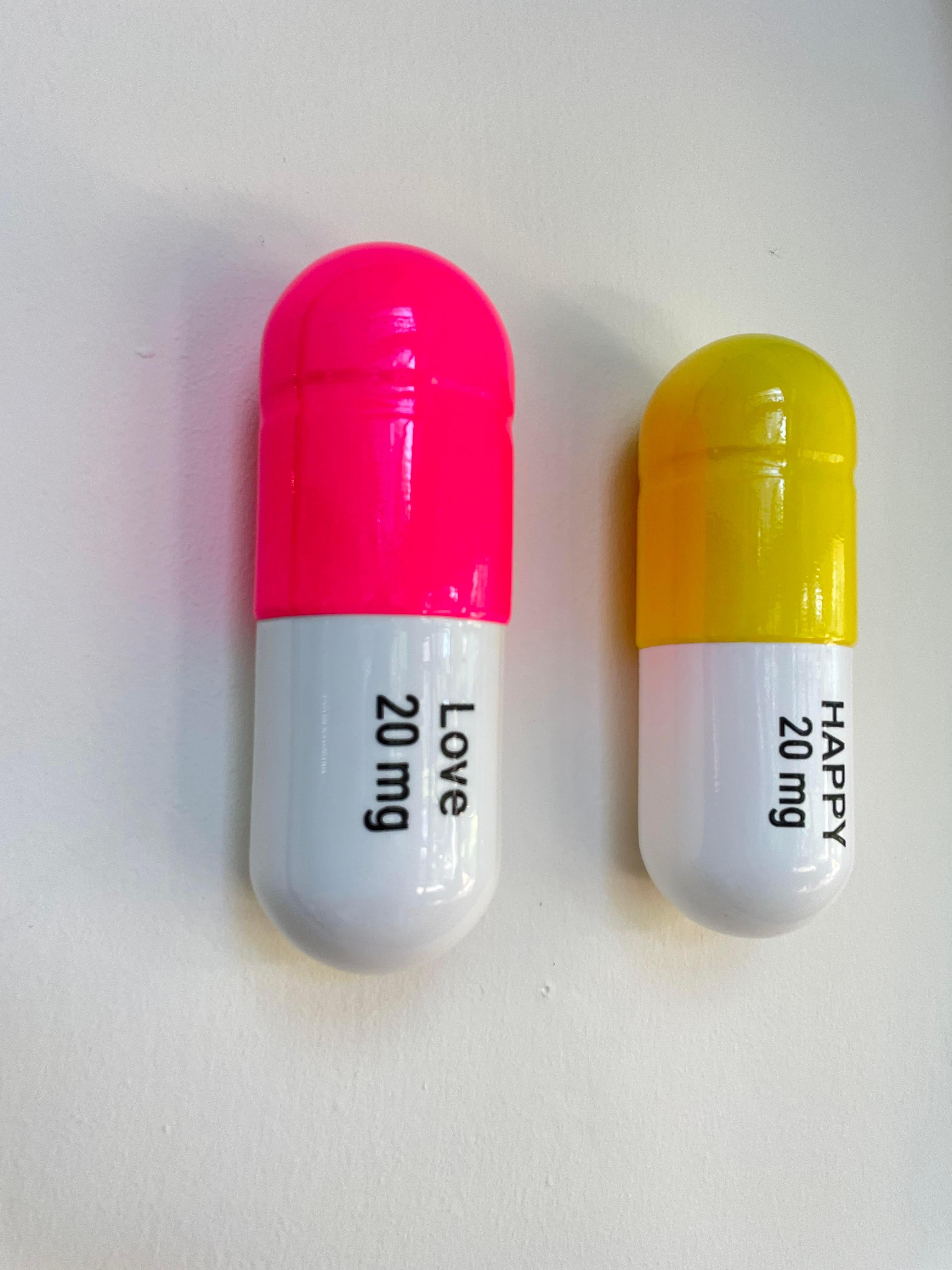 20 ML Happy Love pill Combo (white, pink, yellow) - figurative sculpture - Brown Figurative Sculpture by Tal Nehoray