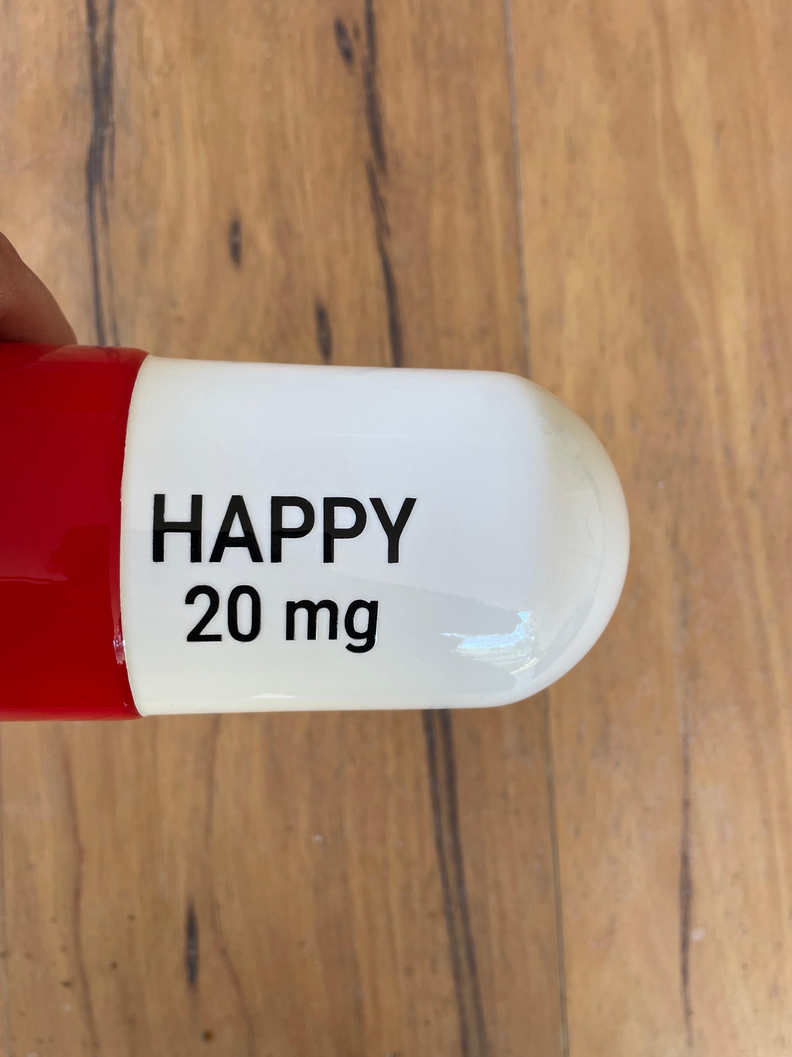 20 ml Happy pill (red and white) - figurative sculpture - Pop Art Sculpture by Tal Nehoray