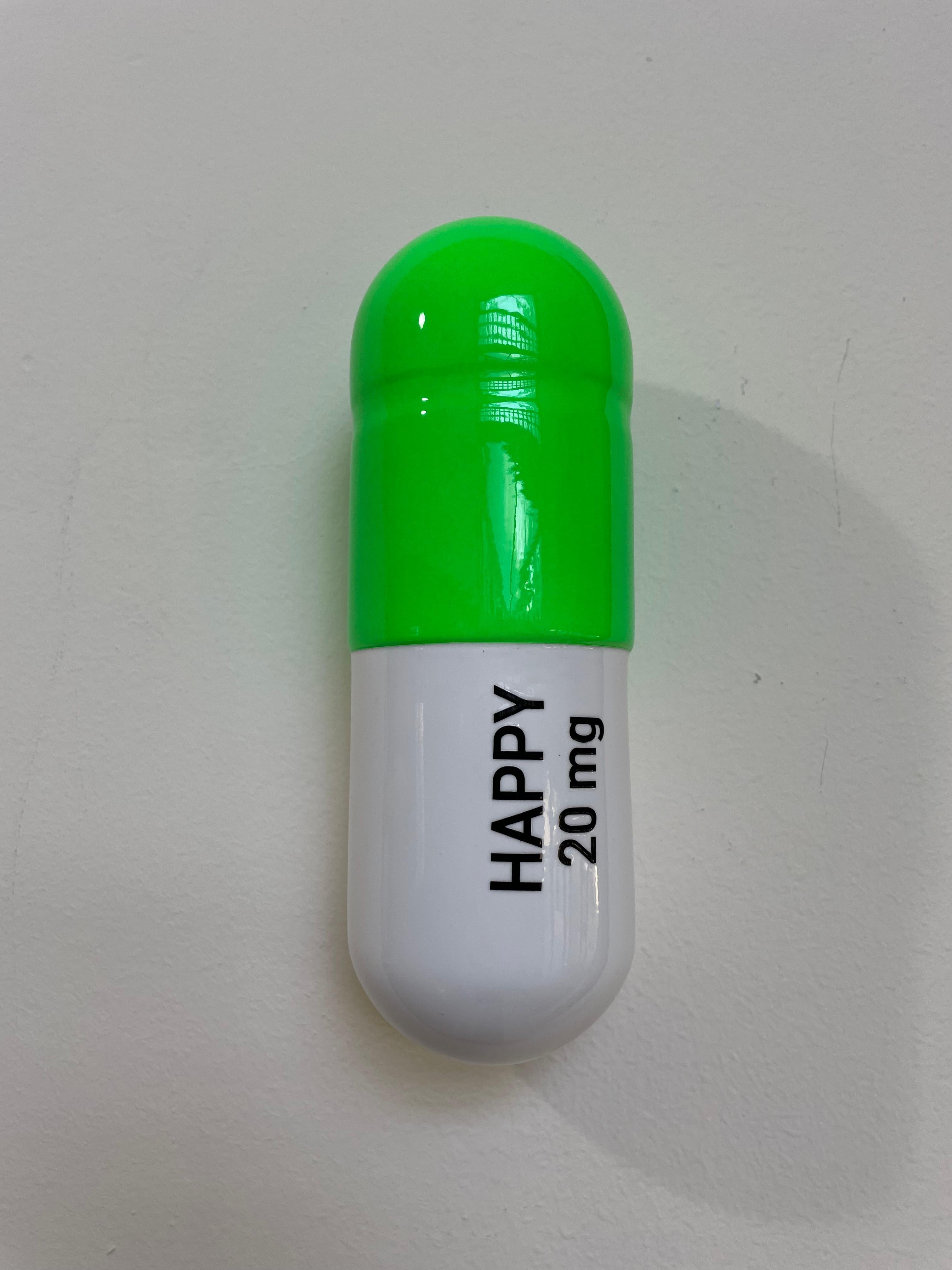 20 ML Happy pill (white and green) - figurative sculpture - Pop Art Sculpture by Tal Nehoray