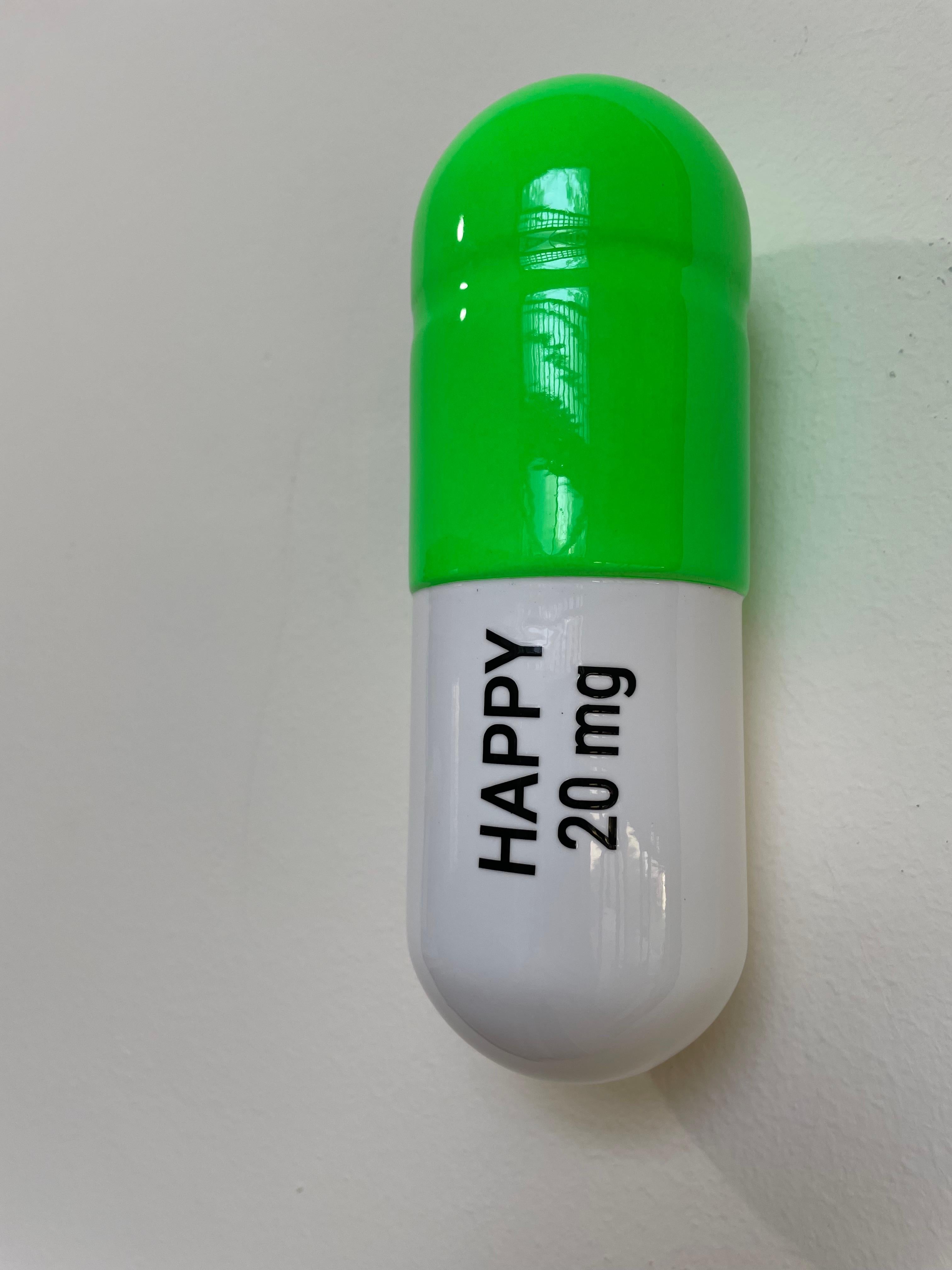 20 ML Happy pill (white and green) - figurative sculpture - Gray Still-Life Sculpture by Tal Nehoray