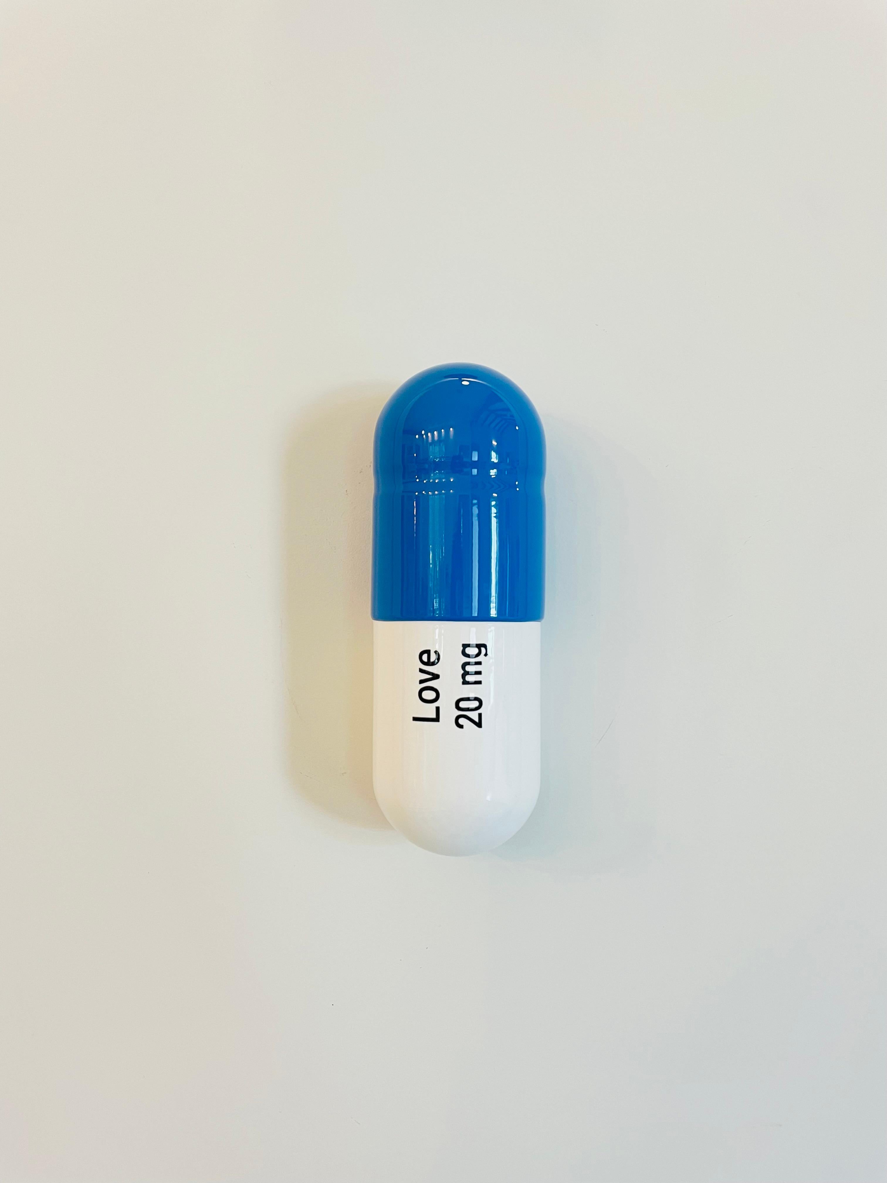 20 ML Love pill (blue and white) - figurative pop sculpture