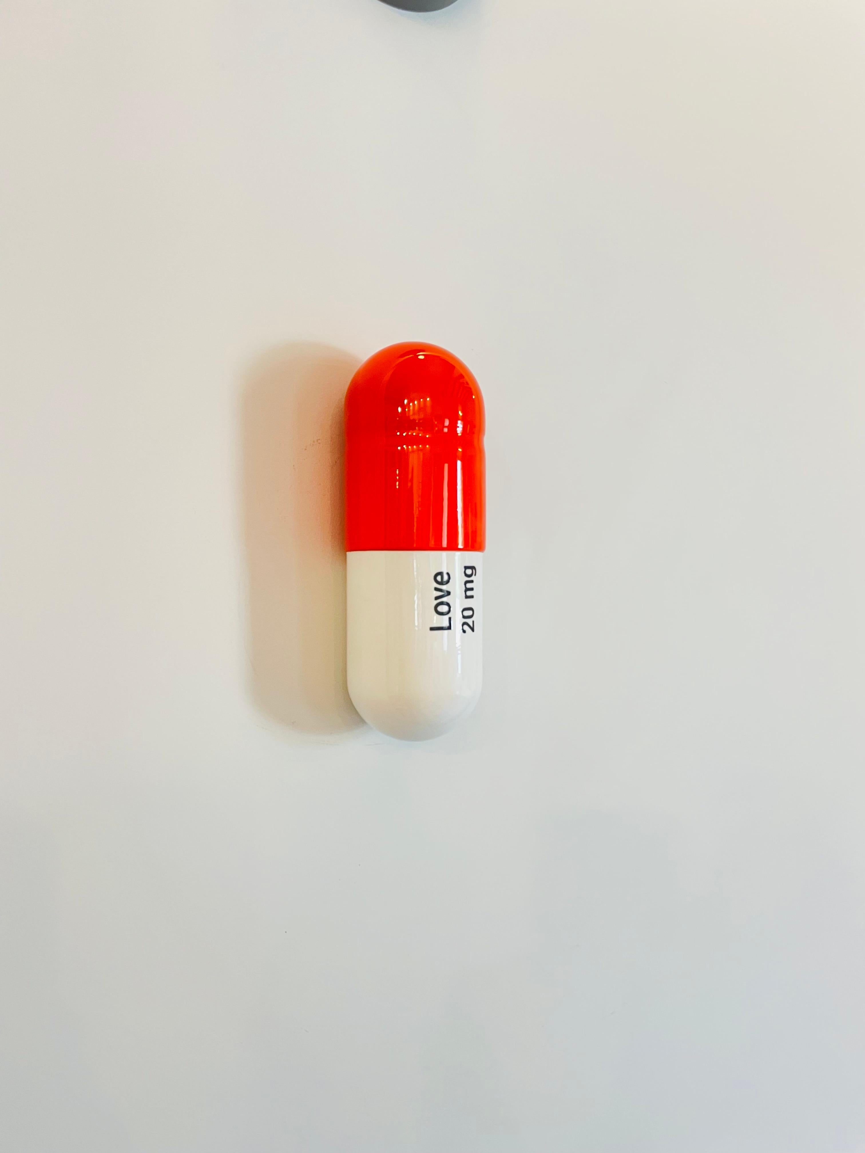 20 ML Love pill (orange and white) - figurative pop sculpture - Sculpture by Tal Nehoray