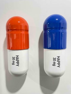 30 MG Happy pill Combo (bleu, orange, blanc), sculpture figurative