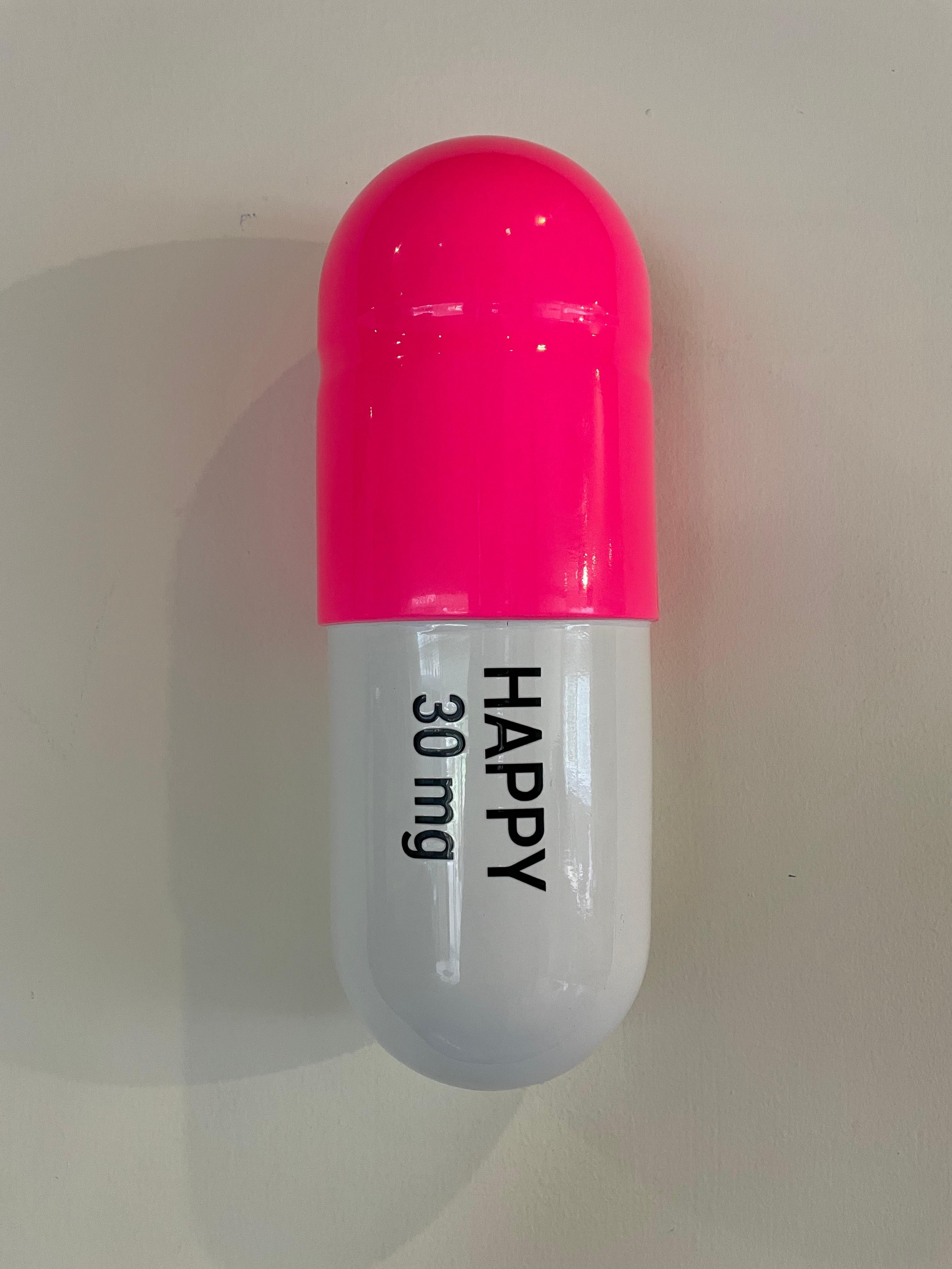 30 mg Large Happy pill (Pink and white) - figurative sculpture - Sculpture by Tal Nehoray