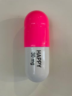 30 mg Large Happy pill (Pink and white) - figurative sculpture