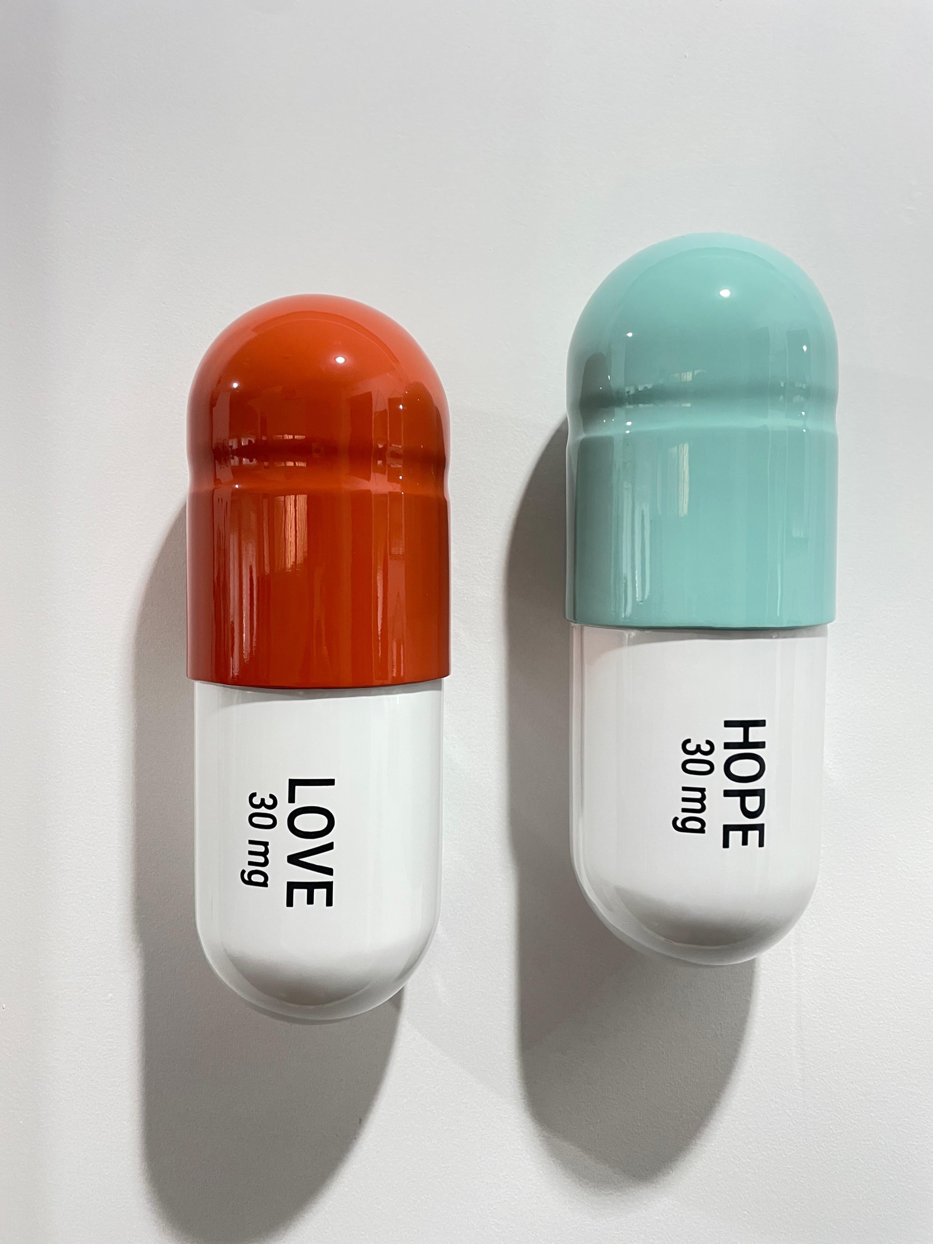 30 MG Love Hope pill Combo (mint green, orange, white) - figurative sculpture - Sculpture by Tal Nehoray