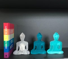 Buddha statues set of 3, hand painted lucite - Concrete,Turquoise,Light Turuoise