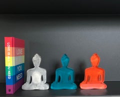Buddha statues set of 3, hand painted plexiglass - Concrete, Turquoise, Orange