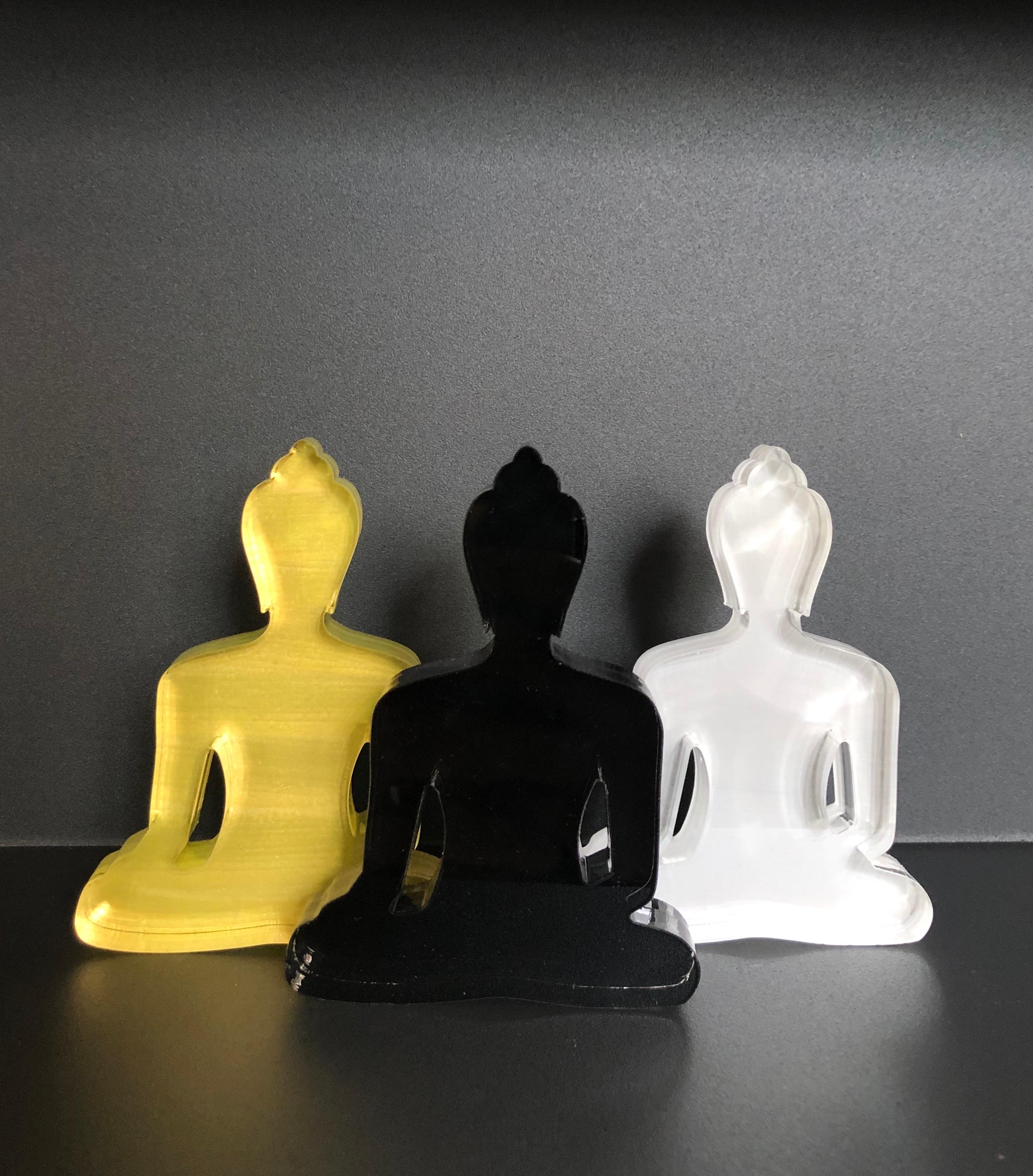 Buddha statues set of 3, hand painted plexiglass - Gold, White, Black - Contemporary Sculpture by Tal Nehoray