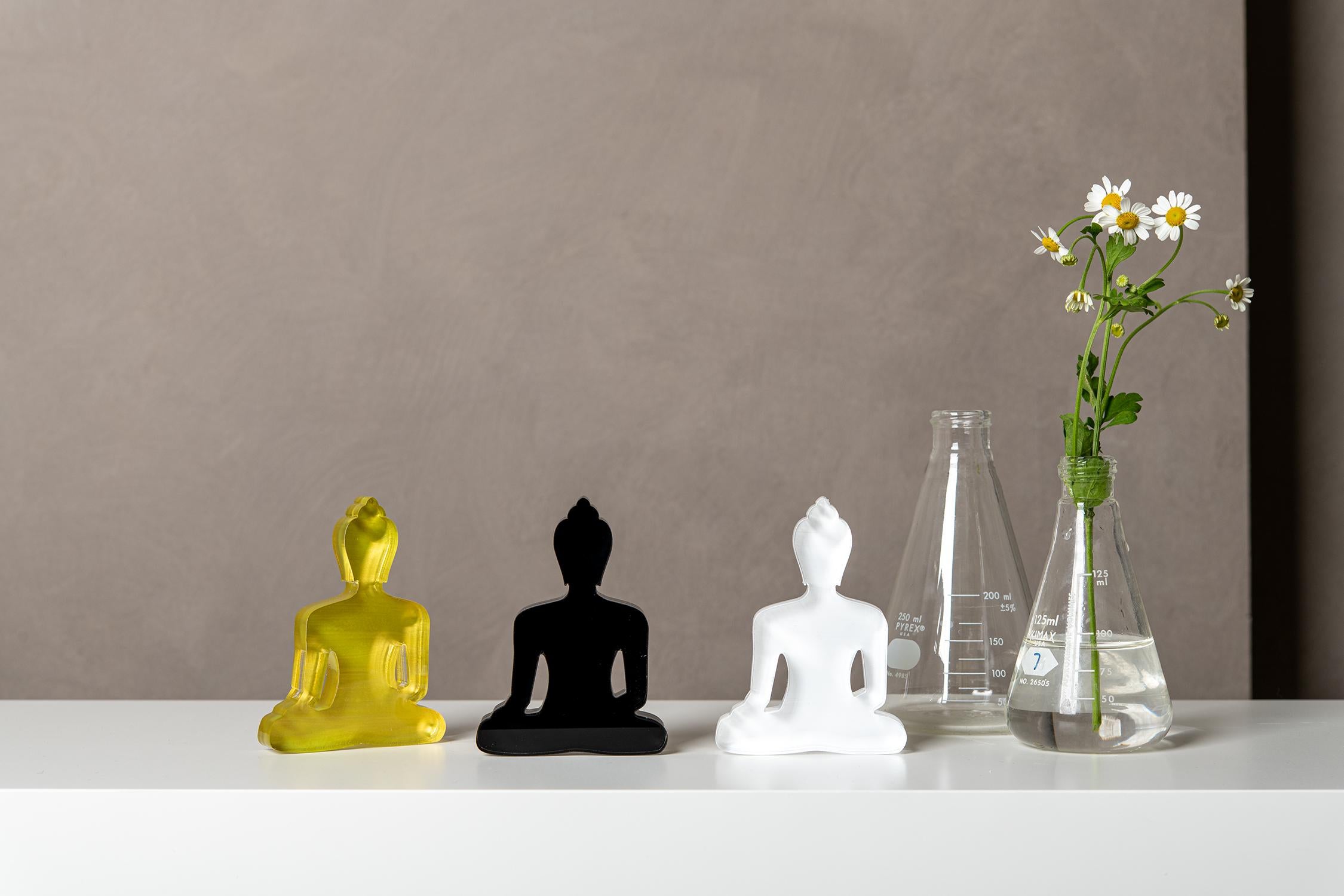 Buddha statues set of 3, hand painted plexiglass - Gold, White, Black 1