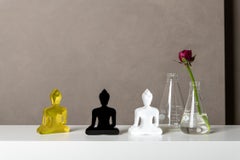 Buddha statues set of 3, hand painted plexiglass - Gold, White, Black