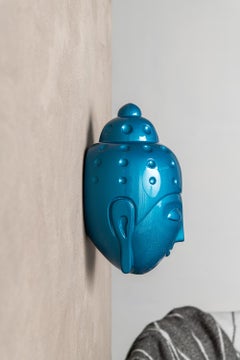 Contemporary buddha head sculpture - painted in turquoise car paint