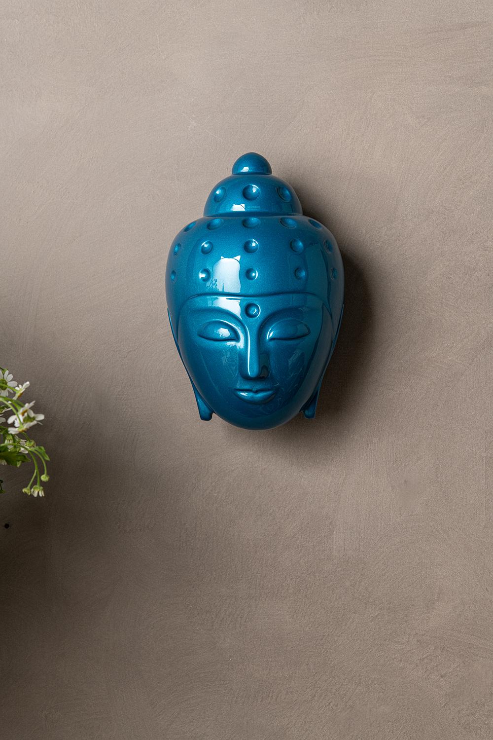 Contemporary buddha head sculpture - painted in turquoise car paint