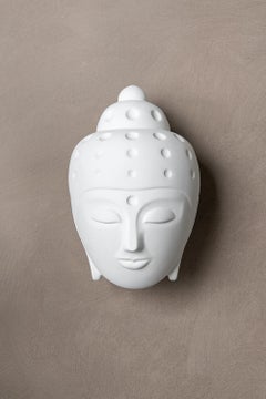 Contemporary buddha head sculpture - painted in white car paint