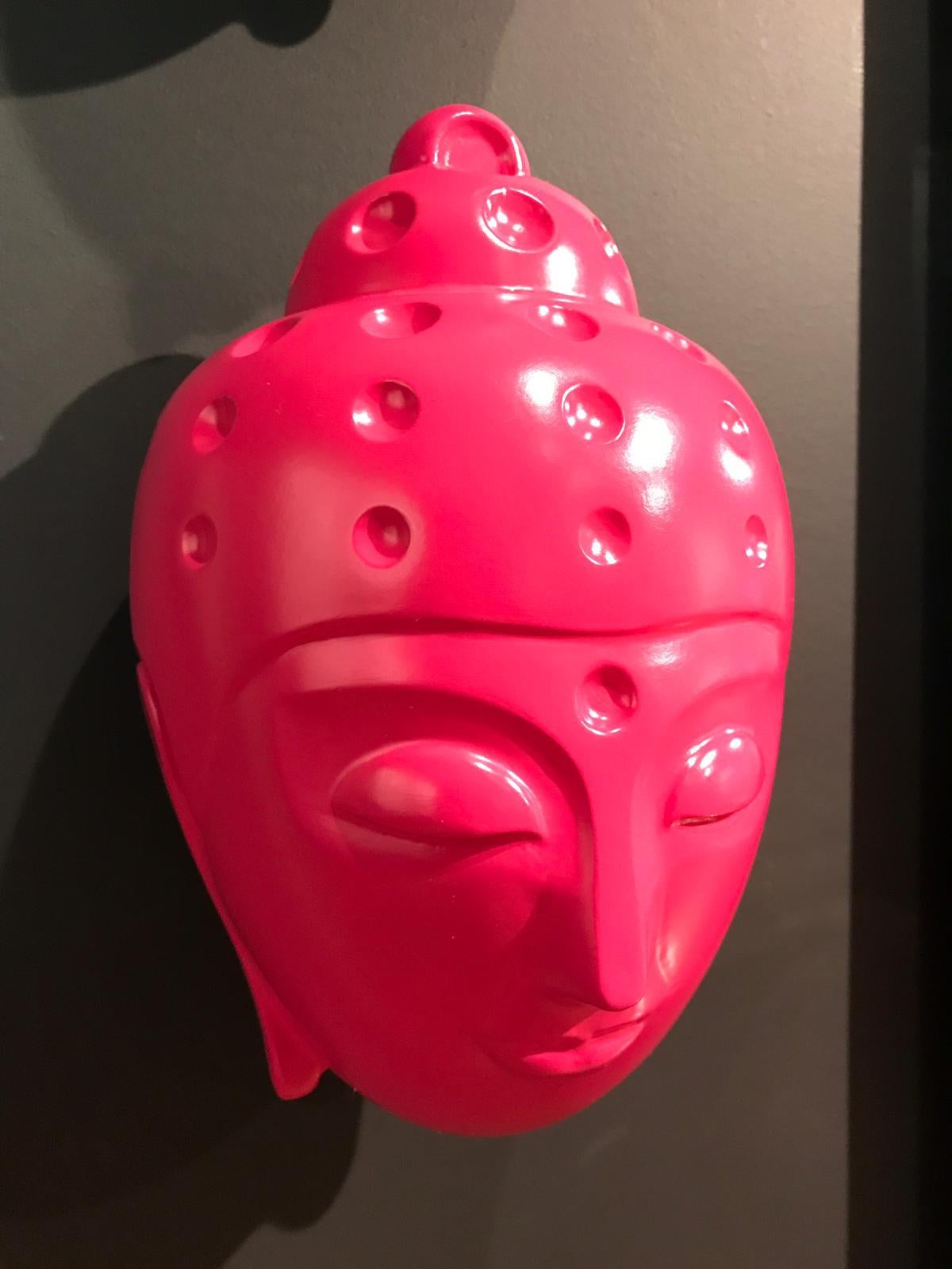 Floating Buddha head Statue - Bright Pink - Sculpture by Tal Nehoray