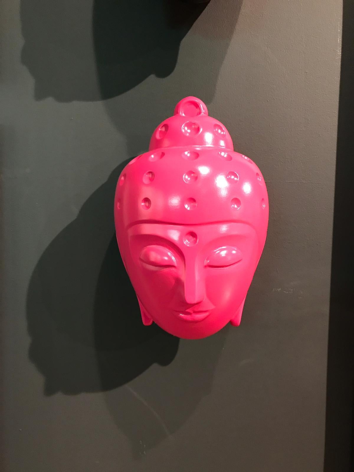 Tal Nehoray Figurative Sculpture - Floating Buddha head Statue - Bright Pink