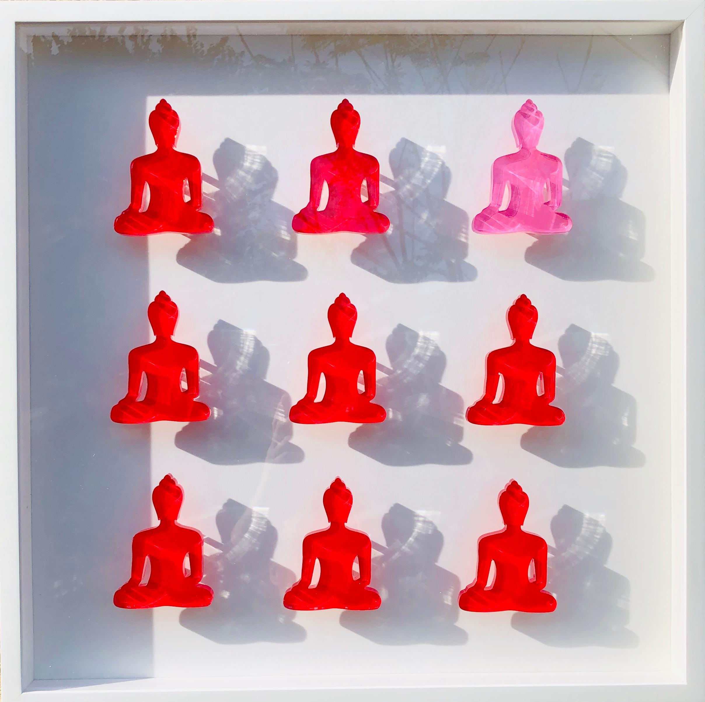 Nine No. 10 & 11 - diptych pink and red buddha wall sculpture 2