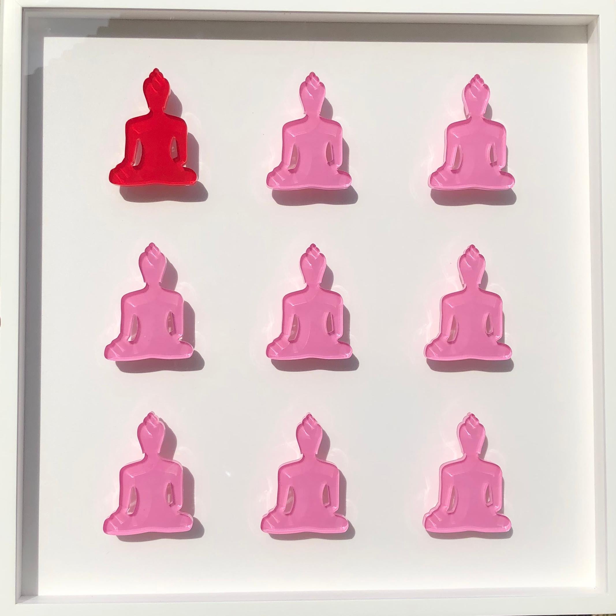 Nine No. 10 & 11 - diptych pink and red buddha wall sculpture 3