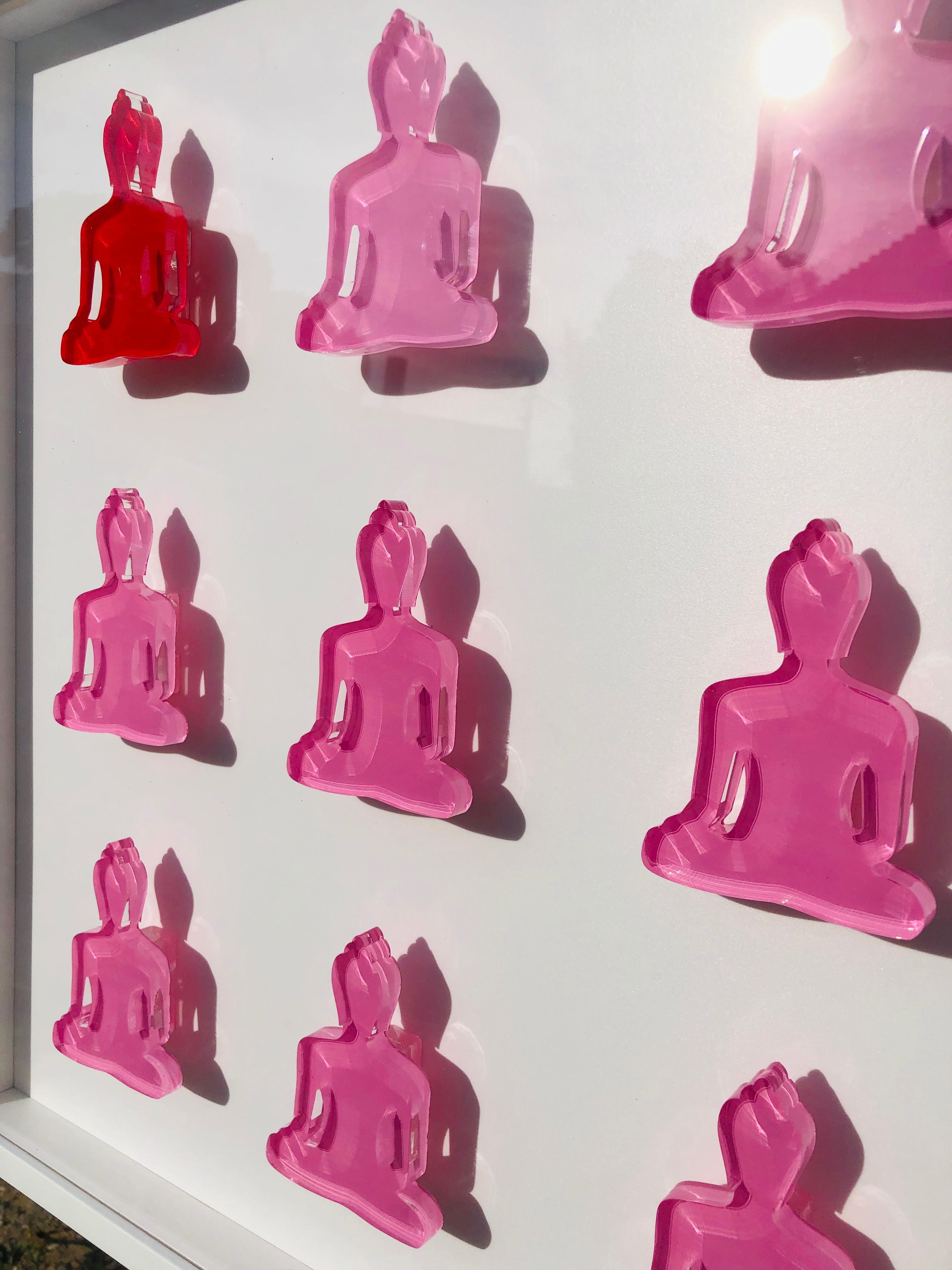 Nine No. 10 & 11 - diptych pink and red buddha wall sculpture 4
