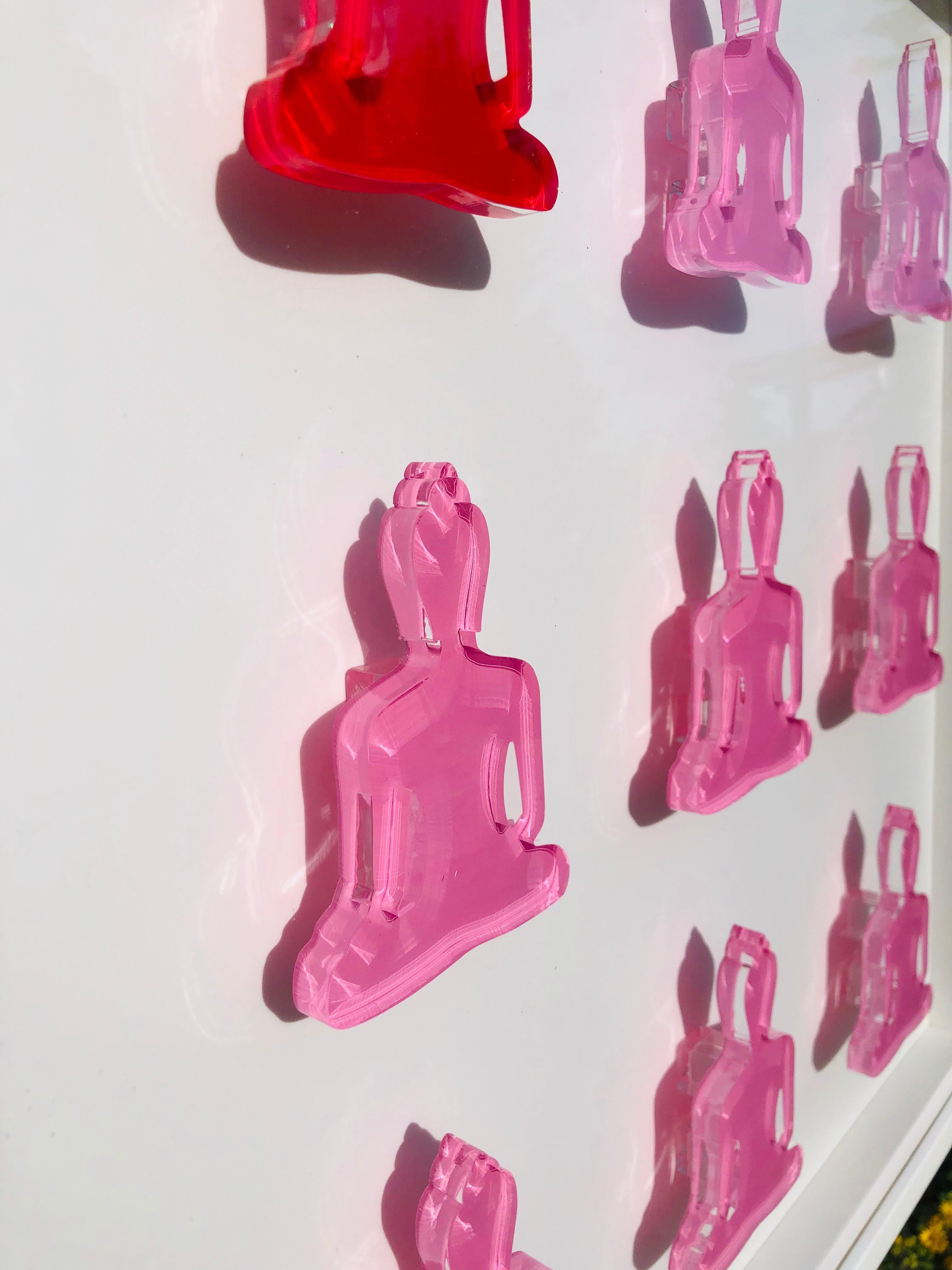 Nine No. 10 & 11 - diptych pink and red buddha wall sculpture 6