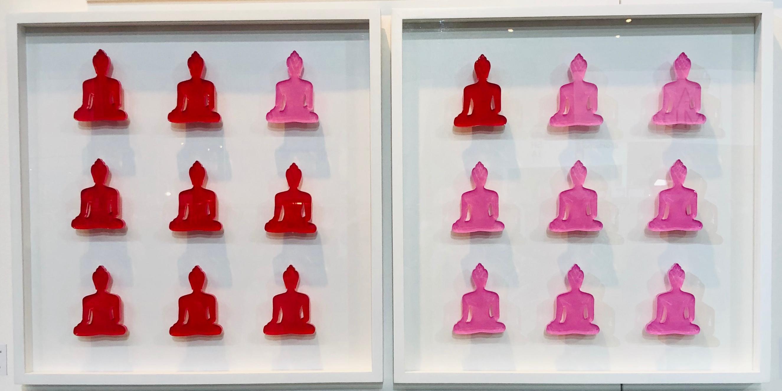 Nine No. 10 & 11 - diptych pink and red buddha wall sculpture 1