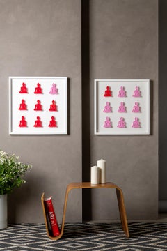 Nine No. 10 & 11 - diptych pink and red buddha wall sculpture