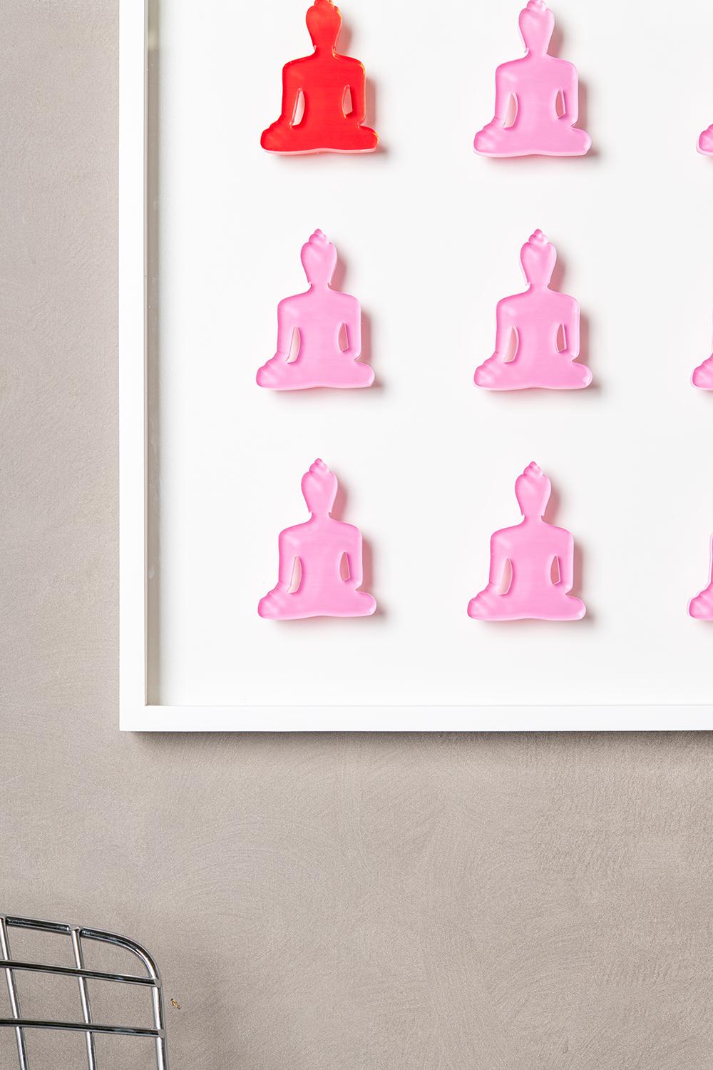 Nine No. 10 - pink red buddha wall sculpture - Gray Figurative Sculpture by Tal Nehoray