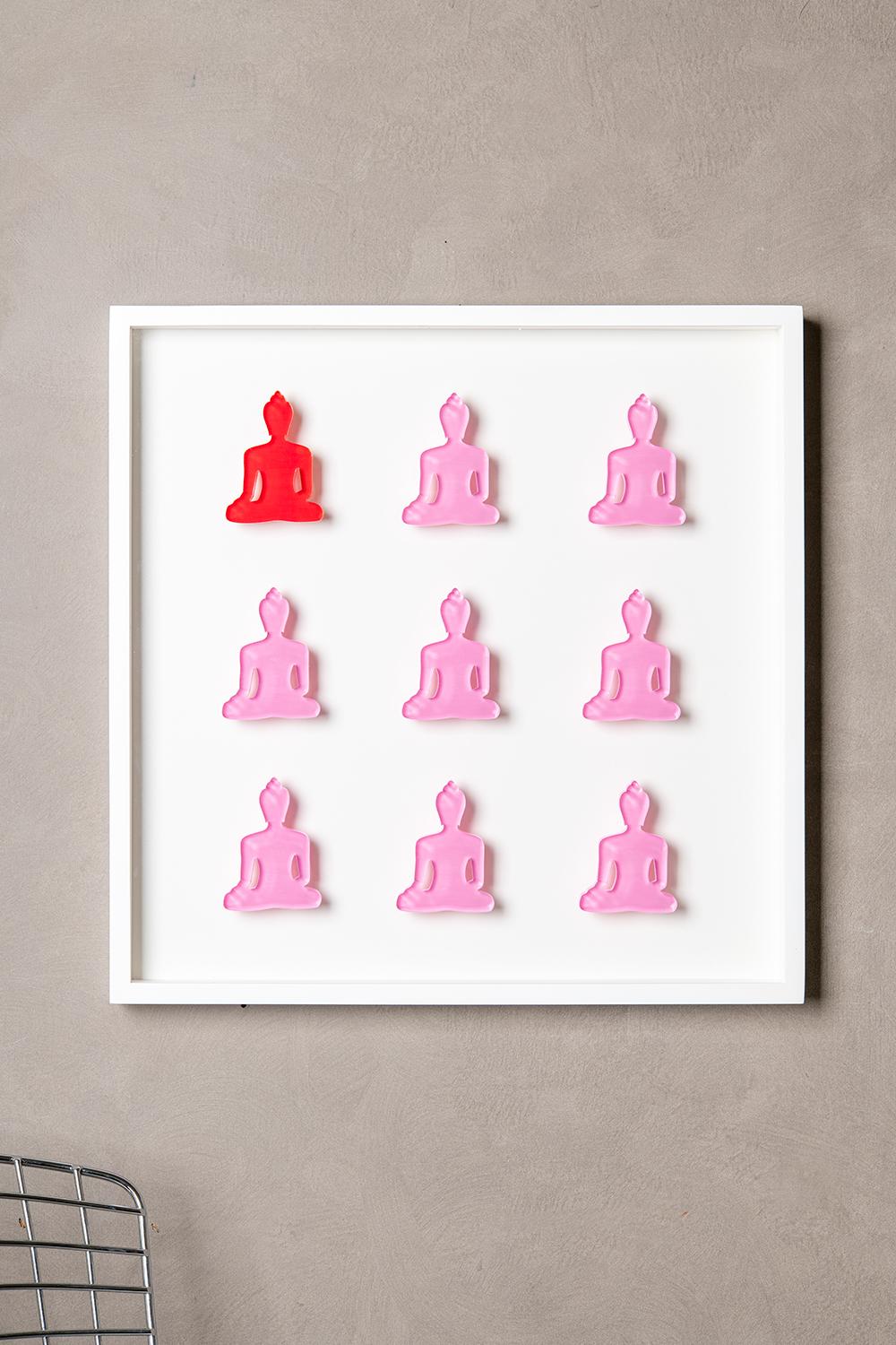 Nine No. 10 - pink red buddha wall sculpture - Contemporary Sculpture by Tal Nehoray