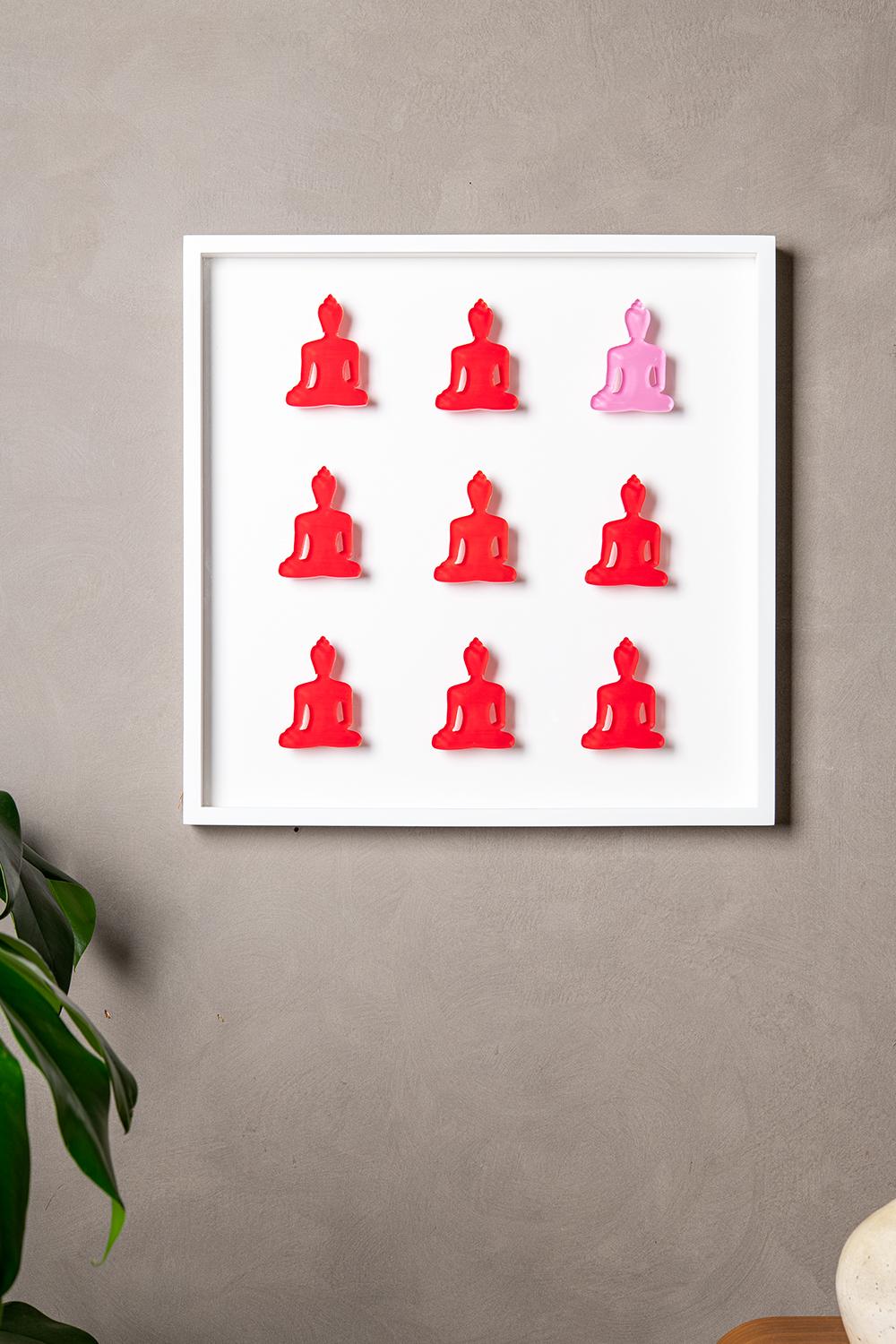 Nine No. 11 - red pink Buddha wall sculpture - Sculpture by Tal Nehoray