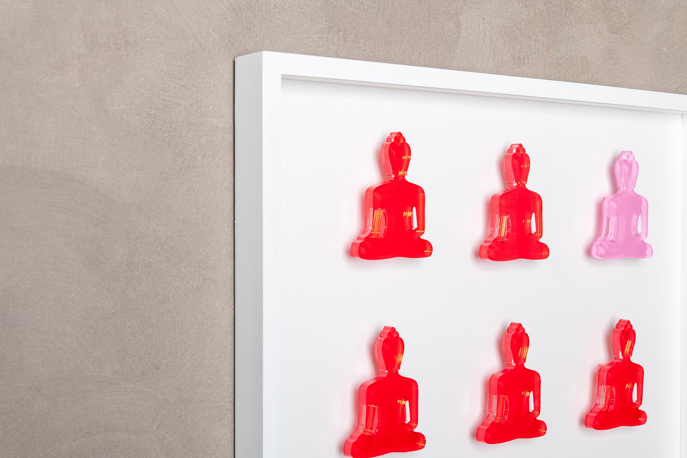Nine No. 11 - red pink Buddha wall sculpture - Contemporary Sculpture by Tal Nehoray