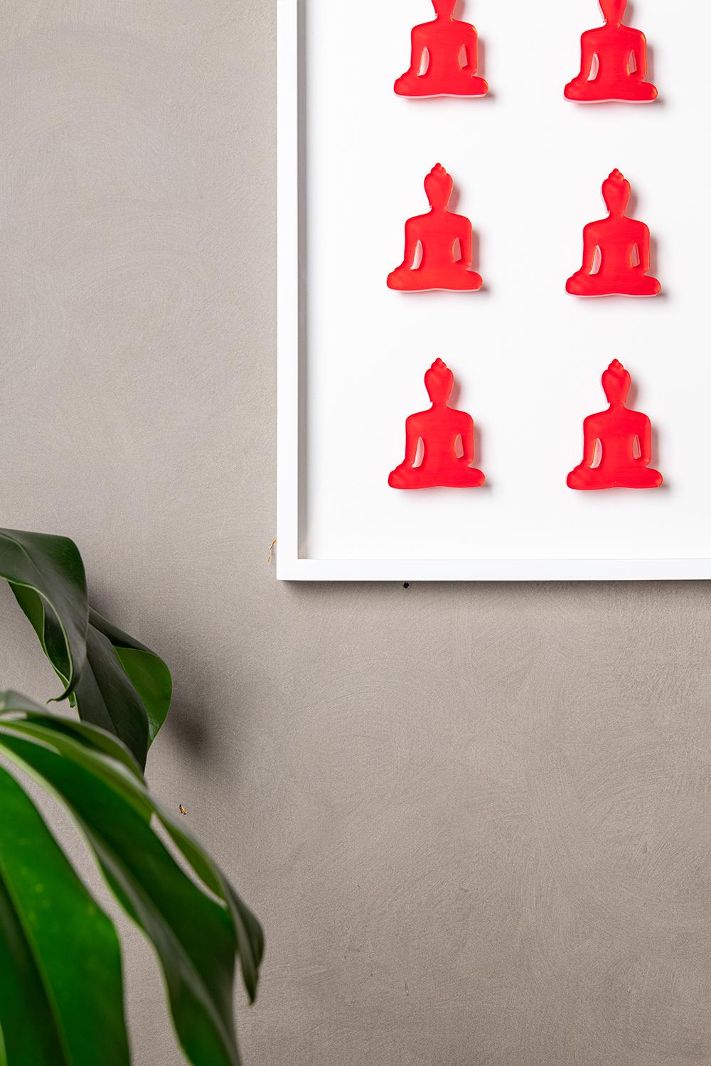 Nine No. 11 - red pink Buddha wall sculpture - Gray Figurative Sculpture by Tal Nehoray