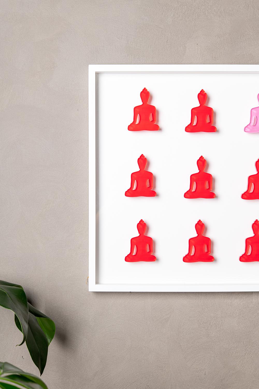 Nine No. 11 - red pink Buddha wall sculpture 1