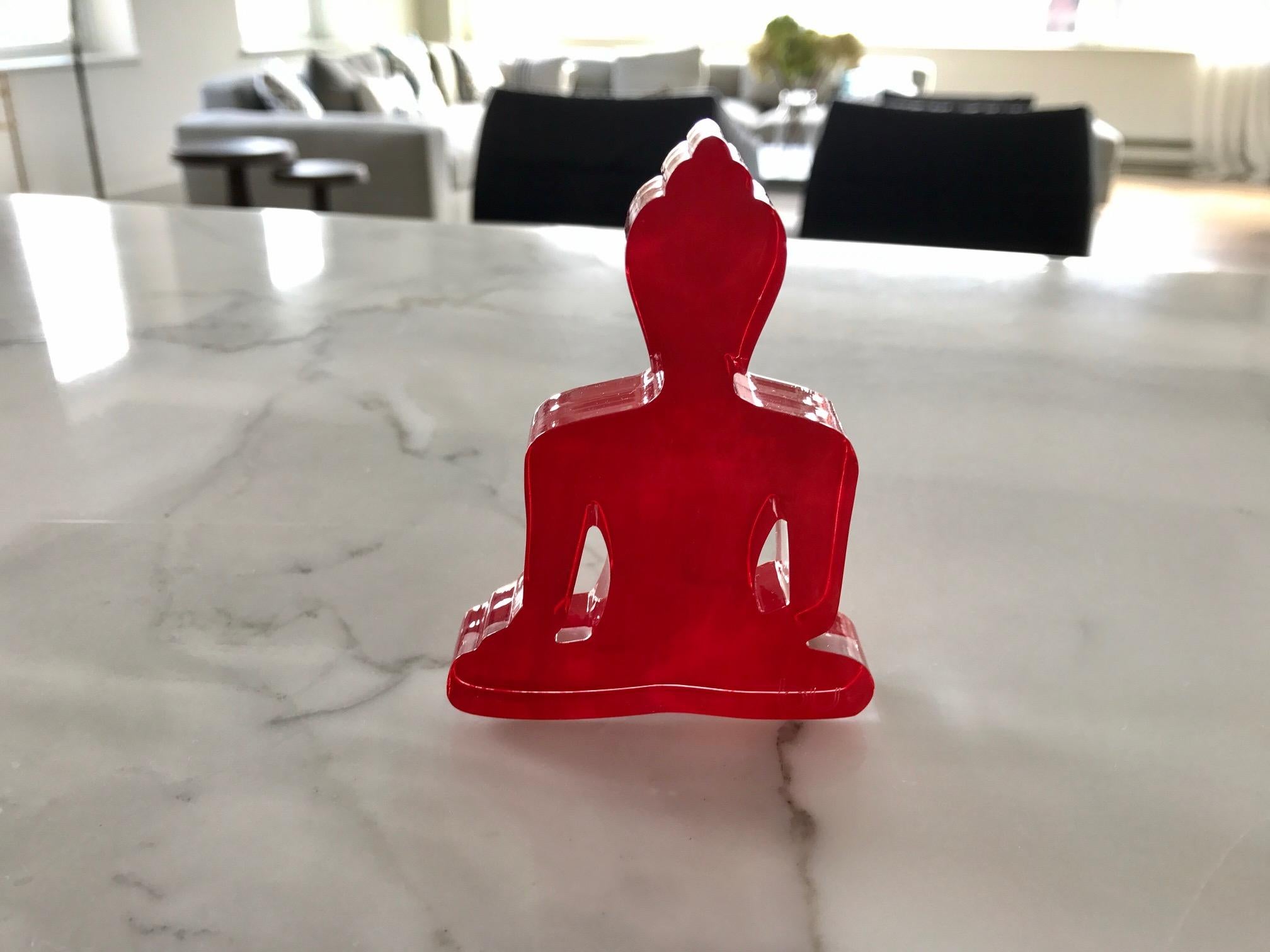 Red mini buddha, Plexiglas, hand painted  - Contemporary Sculpture by Tal Nehoray