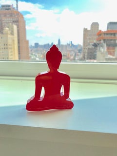 Red Mini Buddha sculpture, Plexiglas, hand painted