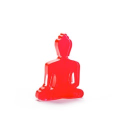 Rote Mini-Buddha-Skulptur, Plexiglas, handbemalt 