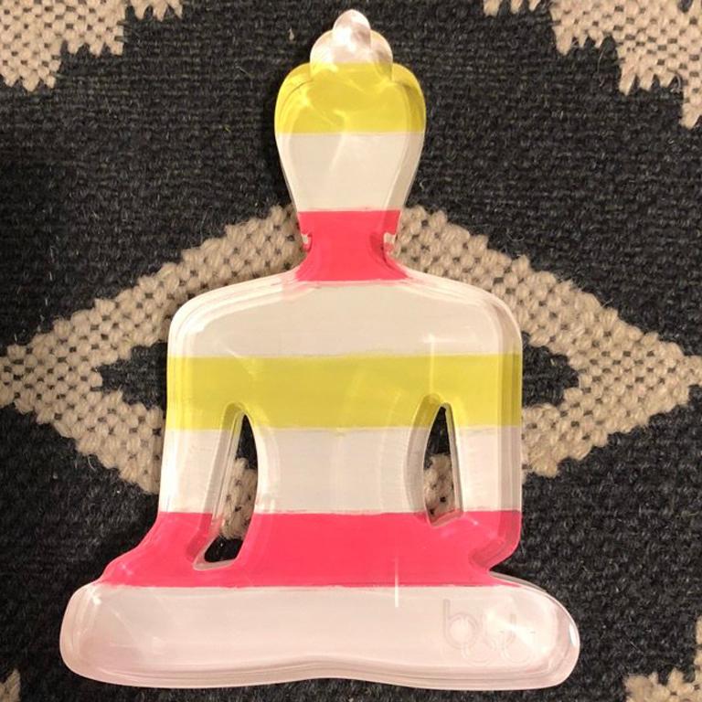 Striped Buddha statue - yellow, pink, white - Contemporary Sculpture by Tal Nehoray